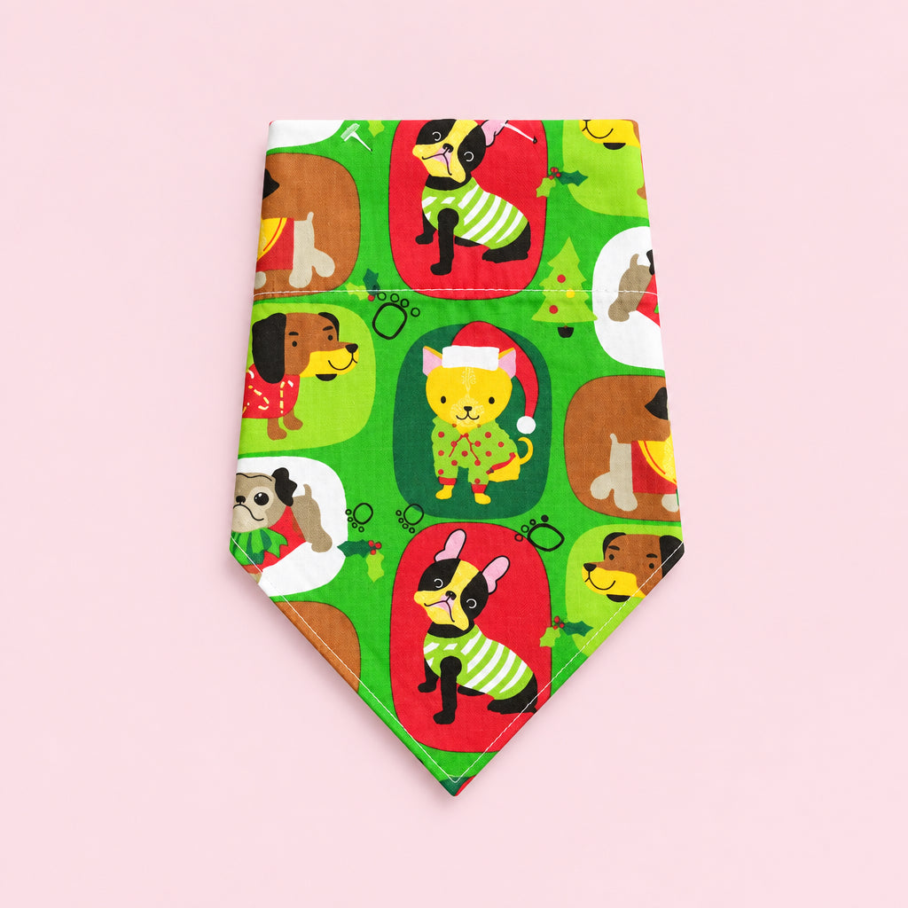 Green Christmas Dog Bandana | Festive Dog Collar Bandana | Slip On Dog Bandana | Christmas Pet Accessory | Small or Large Dog Bandana