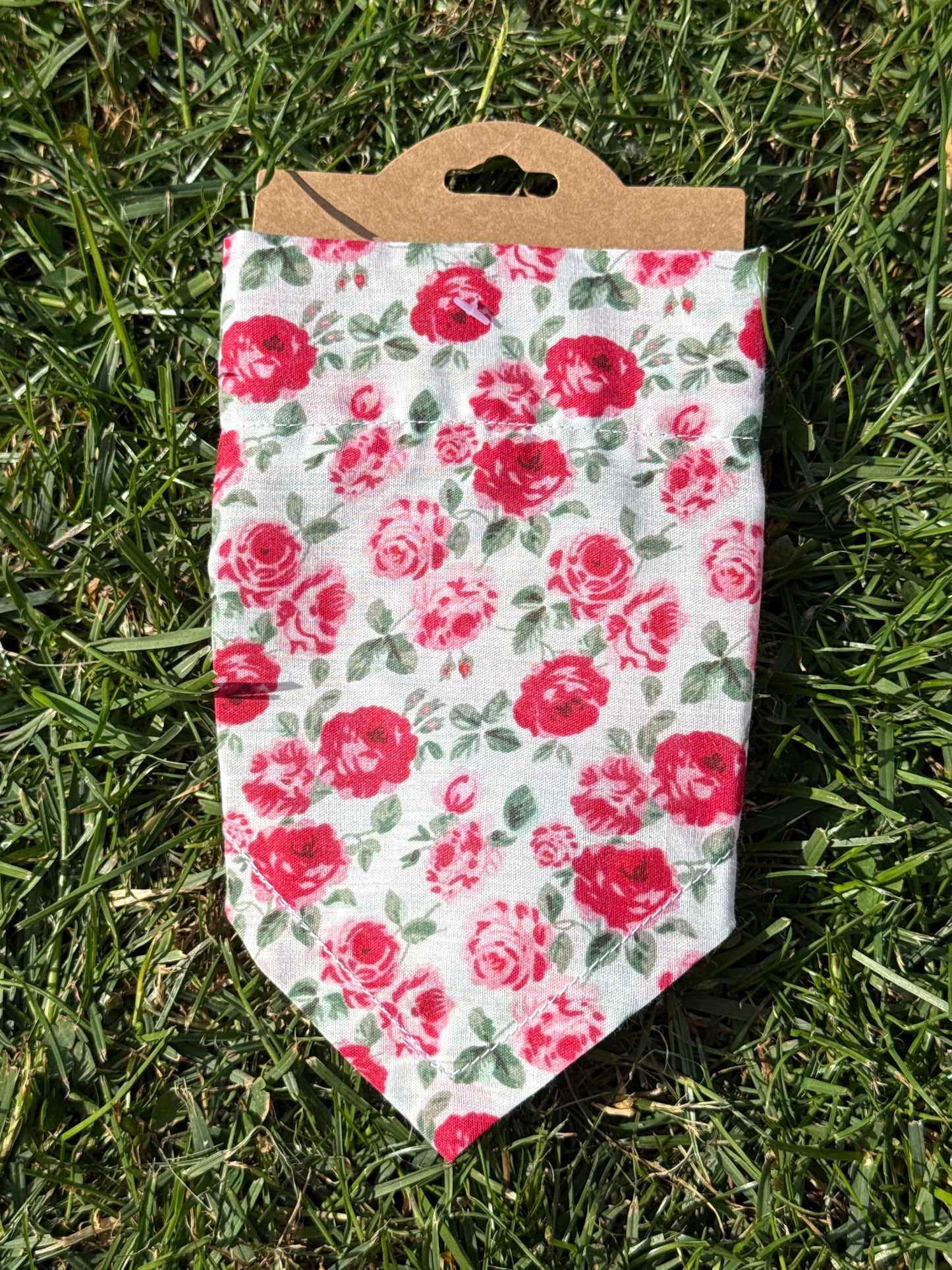 White and Red Rose Print Dog Bandana