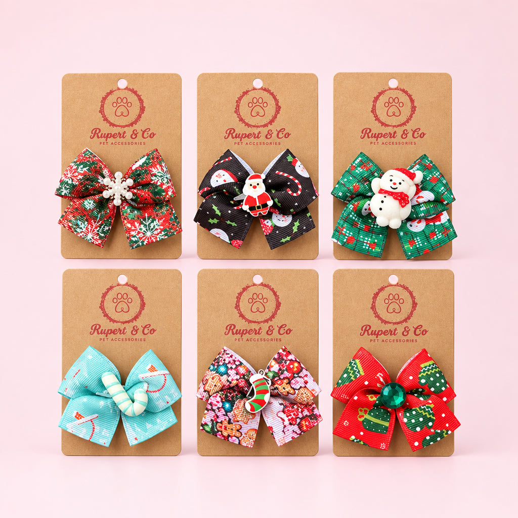 Christmas Dog Hair Bow – Small Elastic Collar & Hair Accessory