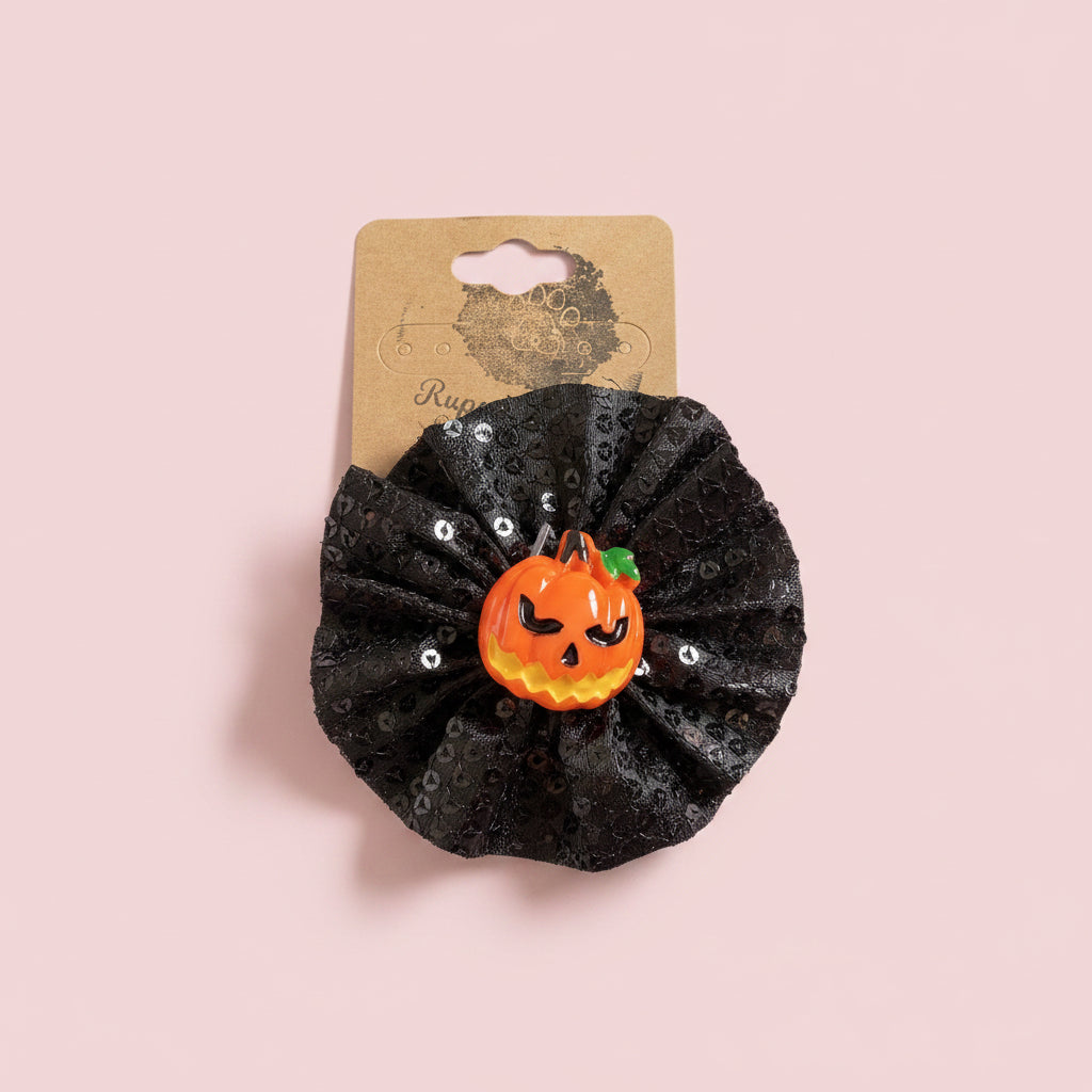 Halloween Dog Collar flower| Limited Edition Pet Accessory | Ribbon Bow with Spooky Centerpiece | Festive Dog Collar Add-On |  Pet Costume