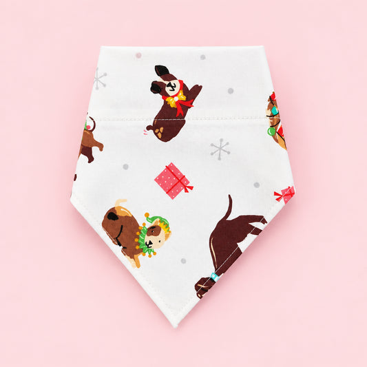 White Puppy Christmas Dog Bandana | Puppies & Presents Festive Dog Bandana | Christmas Dog Collar Bandana | Slip On Dog Bandana | Small Large