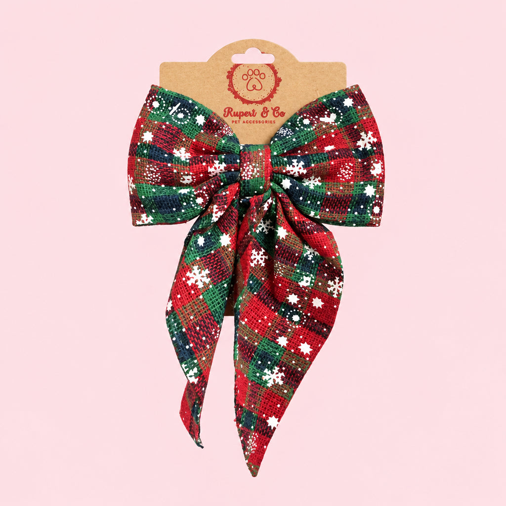 Large Christmas Dog Bow Tie | Festive Collar & Harness Bow | Christmas Dog Accessory | 5 Christmas Designs | Large Dog Bow | Slip On Bow