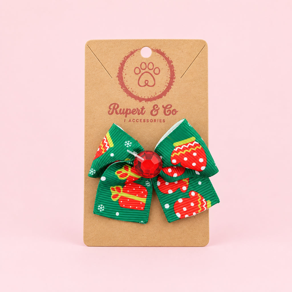 Christmas Dog Hair Bow | FFestive Dog Hairband selection  | Small Dog Collar Bow | Christmas Dog Accessory | Dog Hair Bow with Elastic | Festive Pet Gift