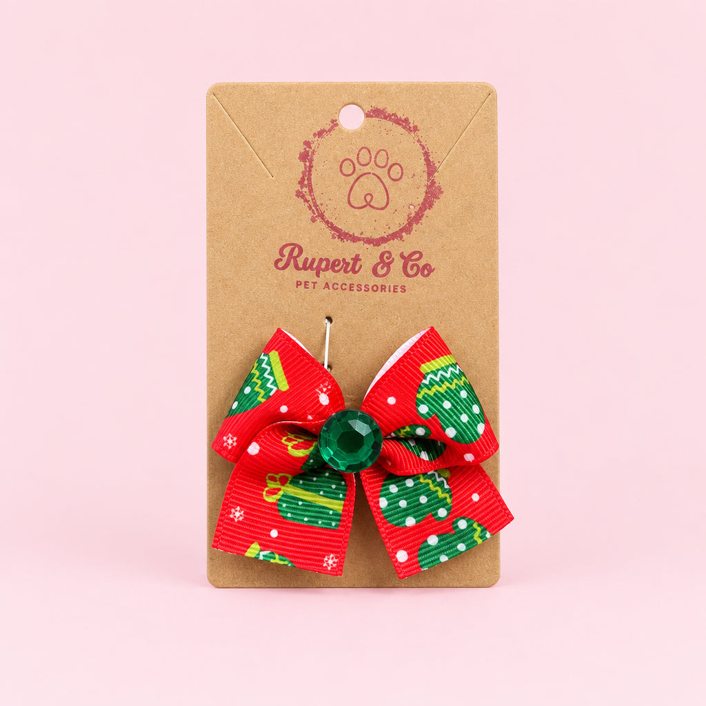 Christmas Dog Hair Bow – Small Elastic Collar & Hair Accessory