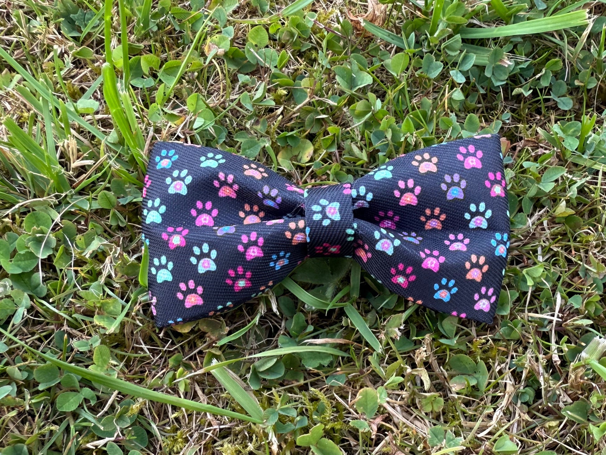 Floral-patterned bow tie on grass