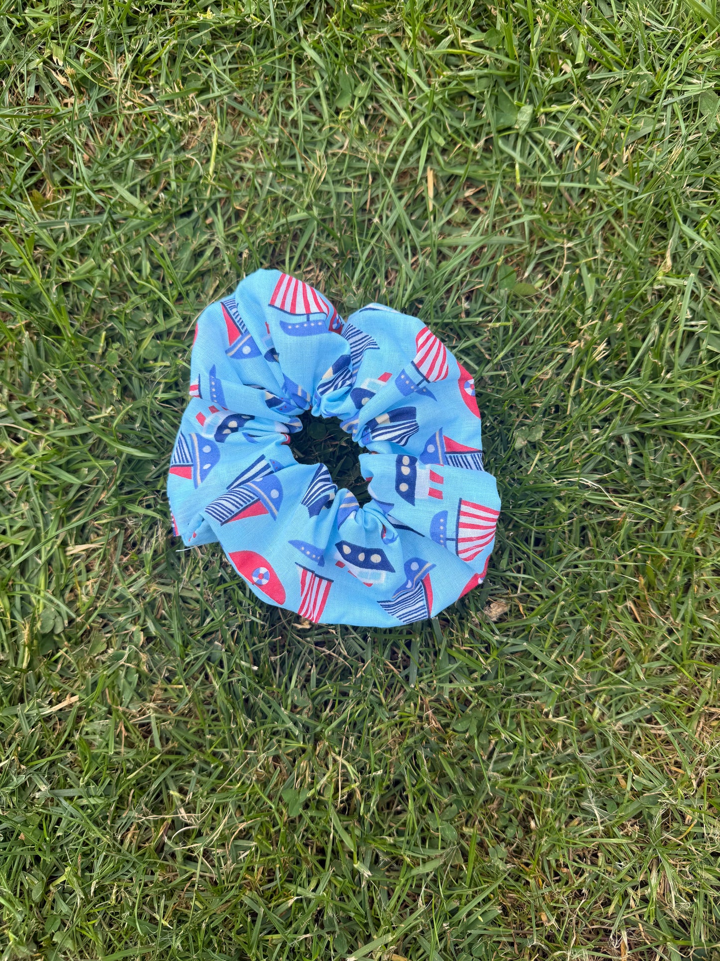 Blue Sailboat scrunchie UK