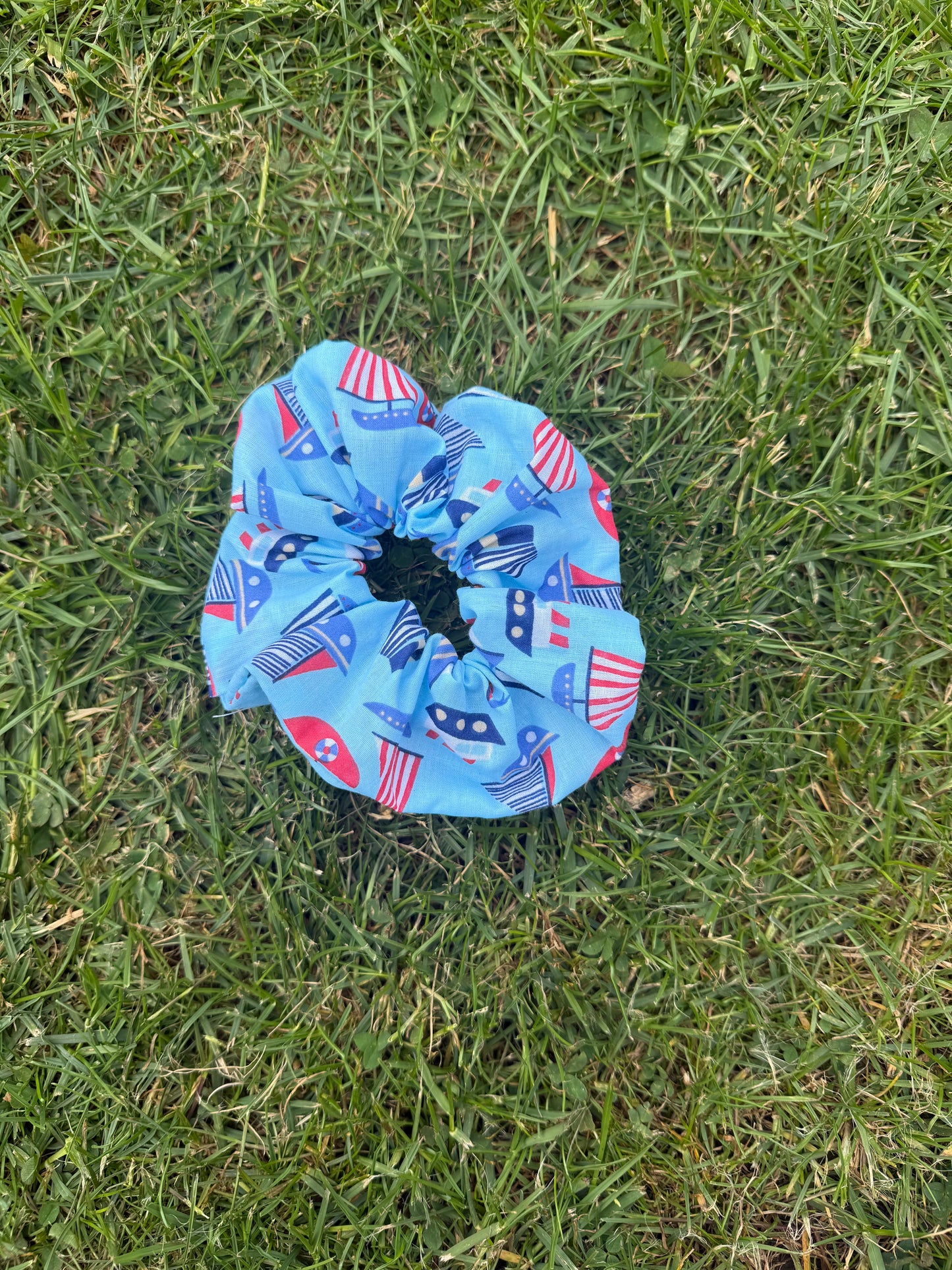Blue Sailboat scrunchie UK