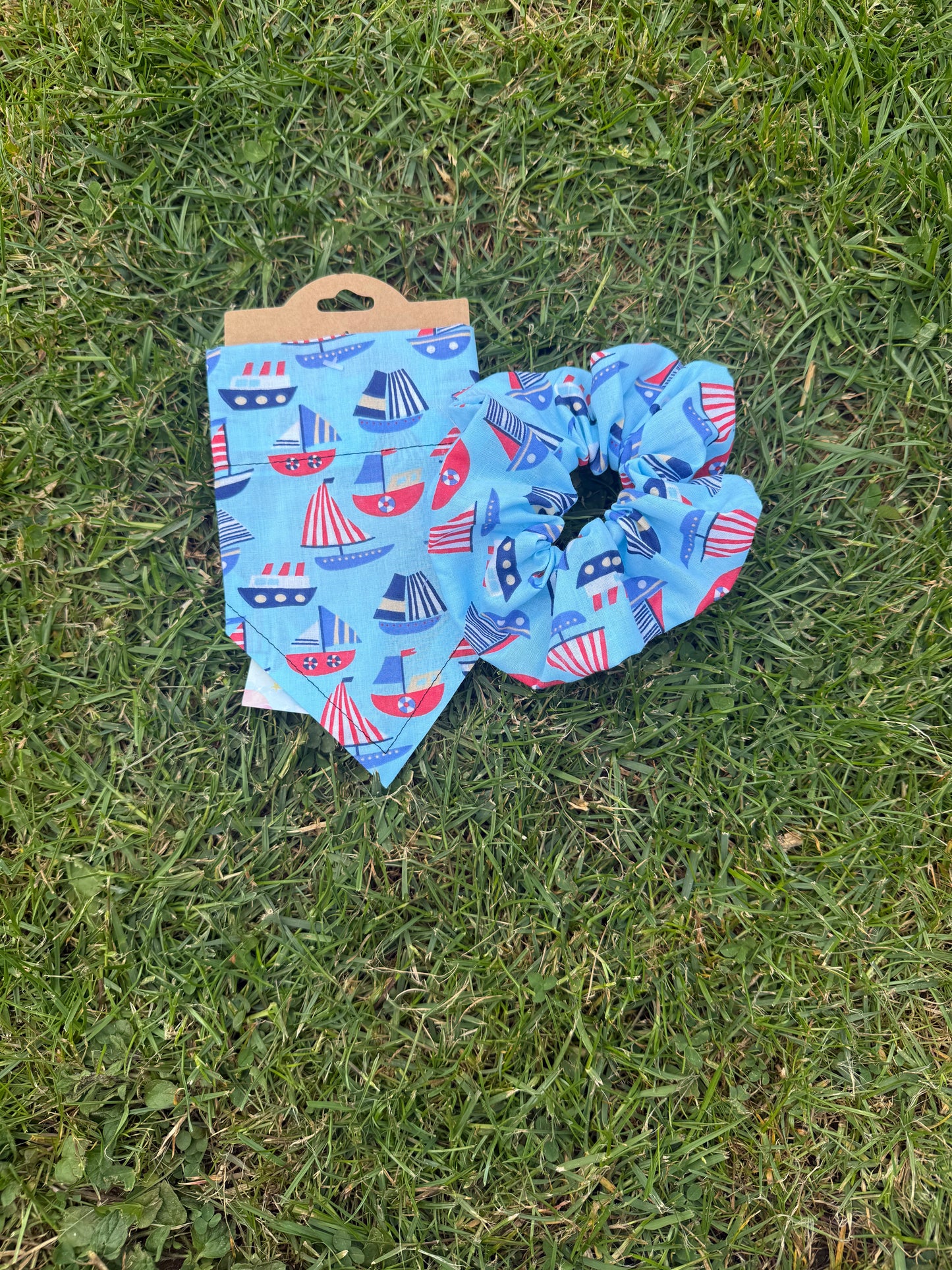 Blue Sailboat scrunchie UK