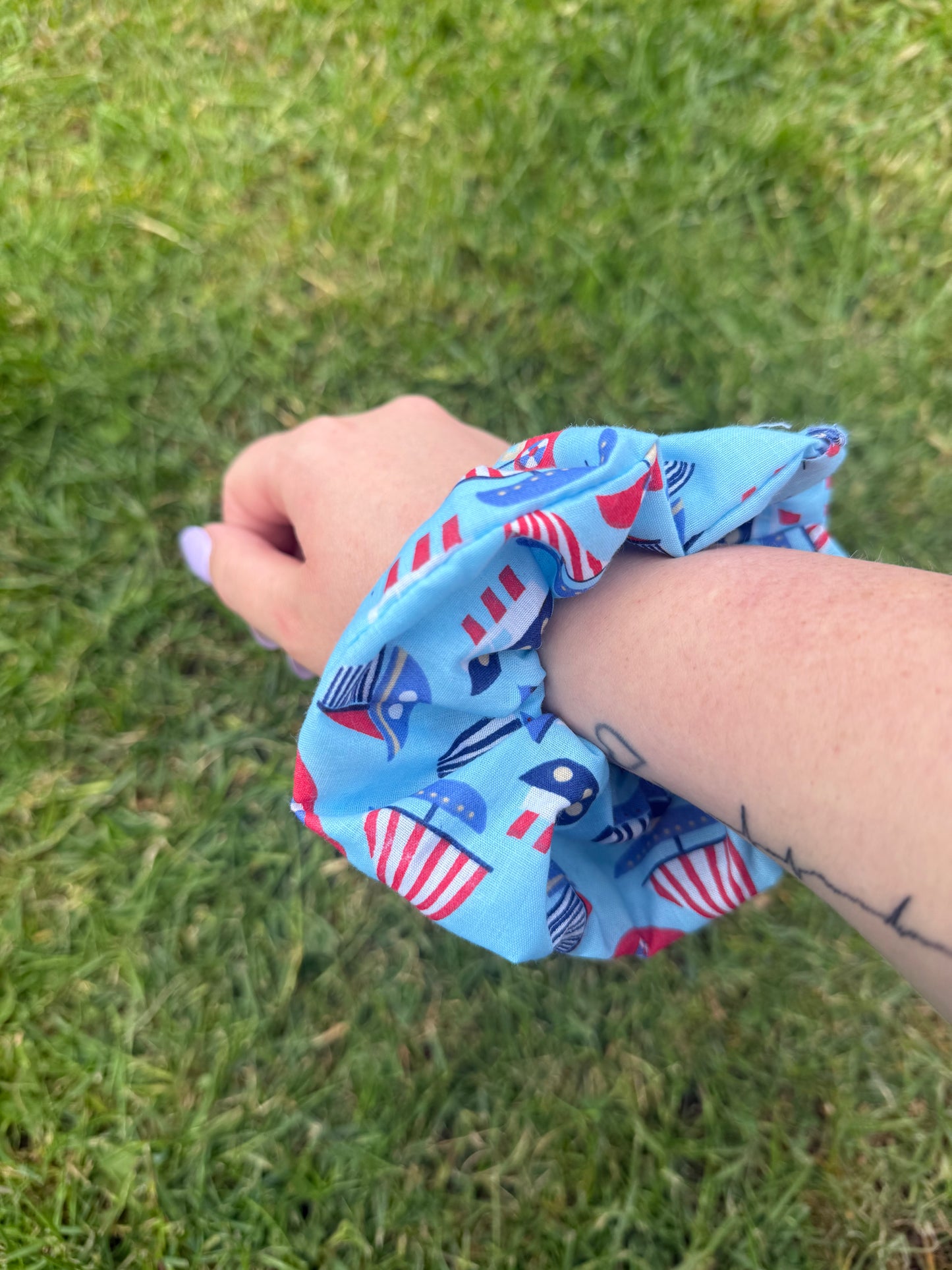 Blue Sailboat scrunchie UK