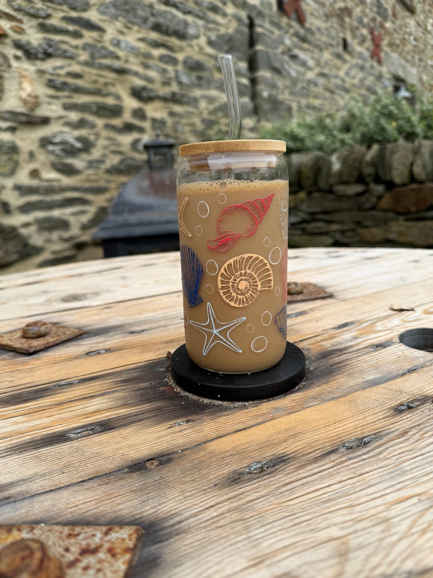 Seaside-Inspired Reusable Tumbler – Glass or Plastic Cup with UV DTF Beach Design, Lid & Straw