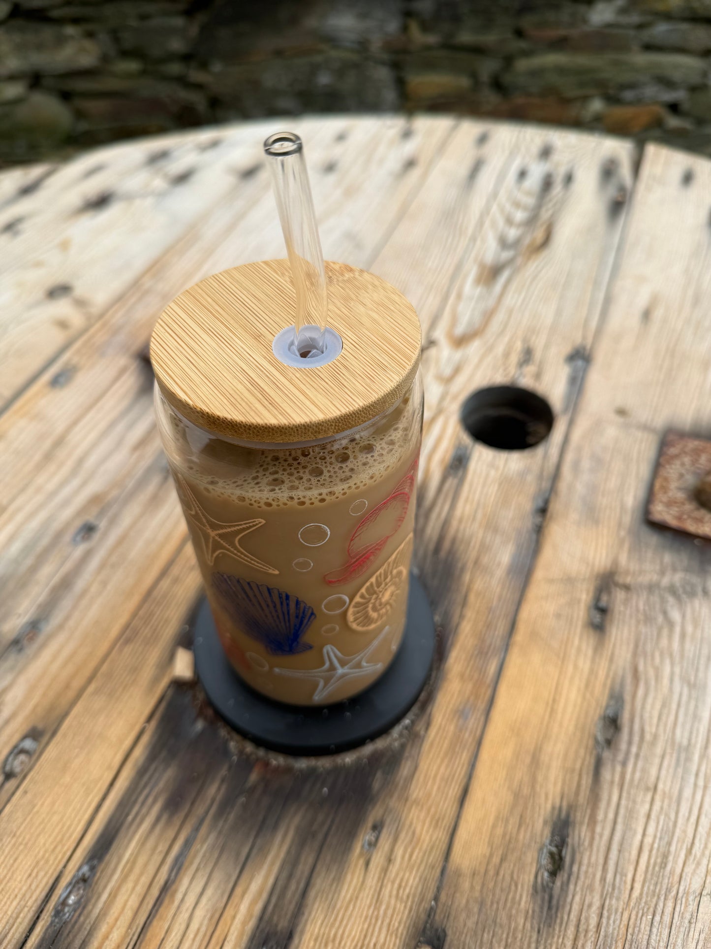 Seaside-Inspired Reusable Tumbler – Glass or Plastic Cup with UV DTF Beach Design, Lid & Straw