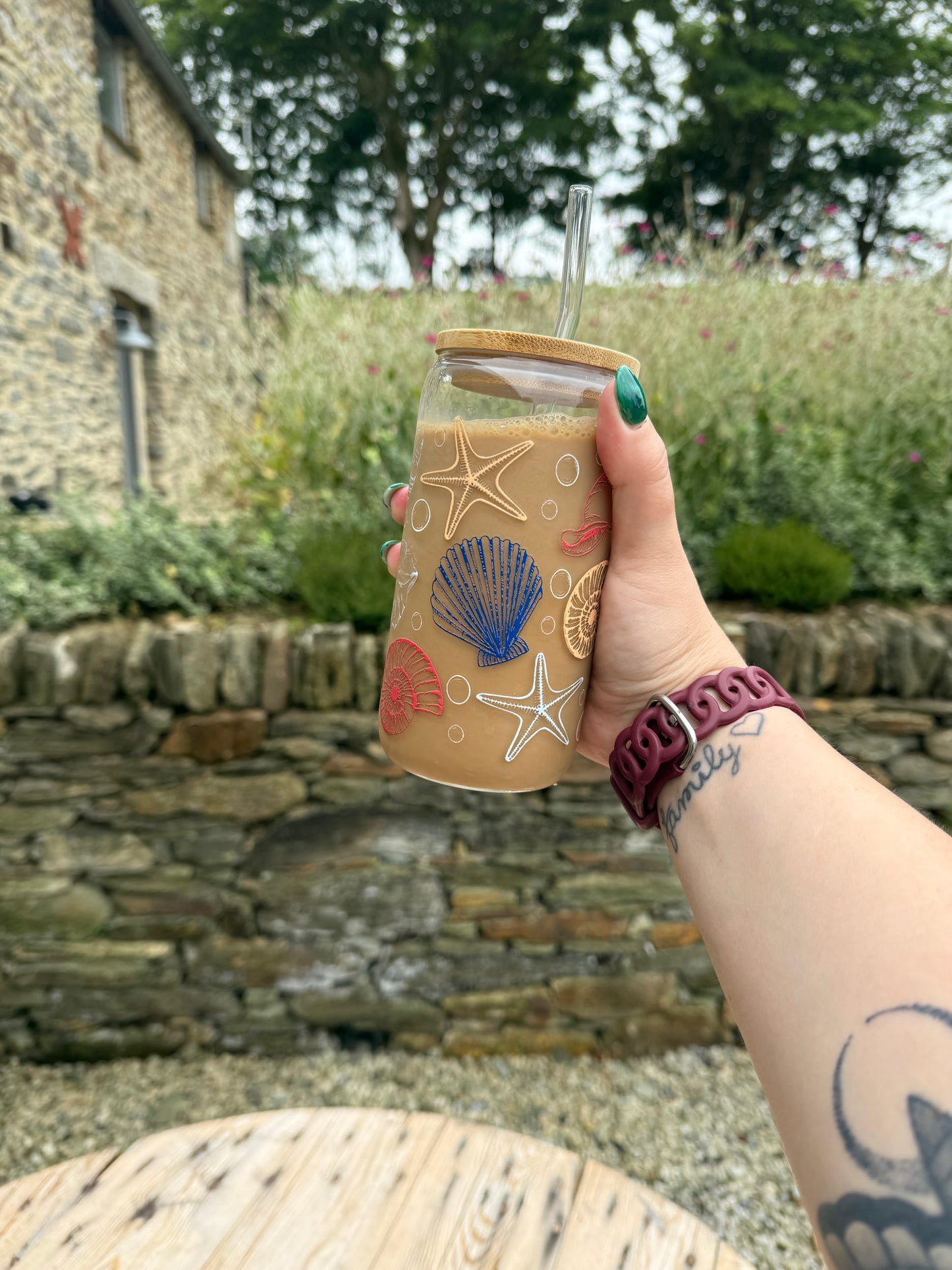 Seaside-Inspired Reusable Tumbler – Glass or Plastic Cup with UV DTF Beach Design, Lid & Straw