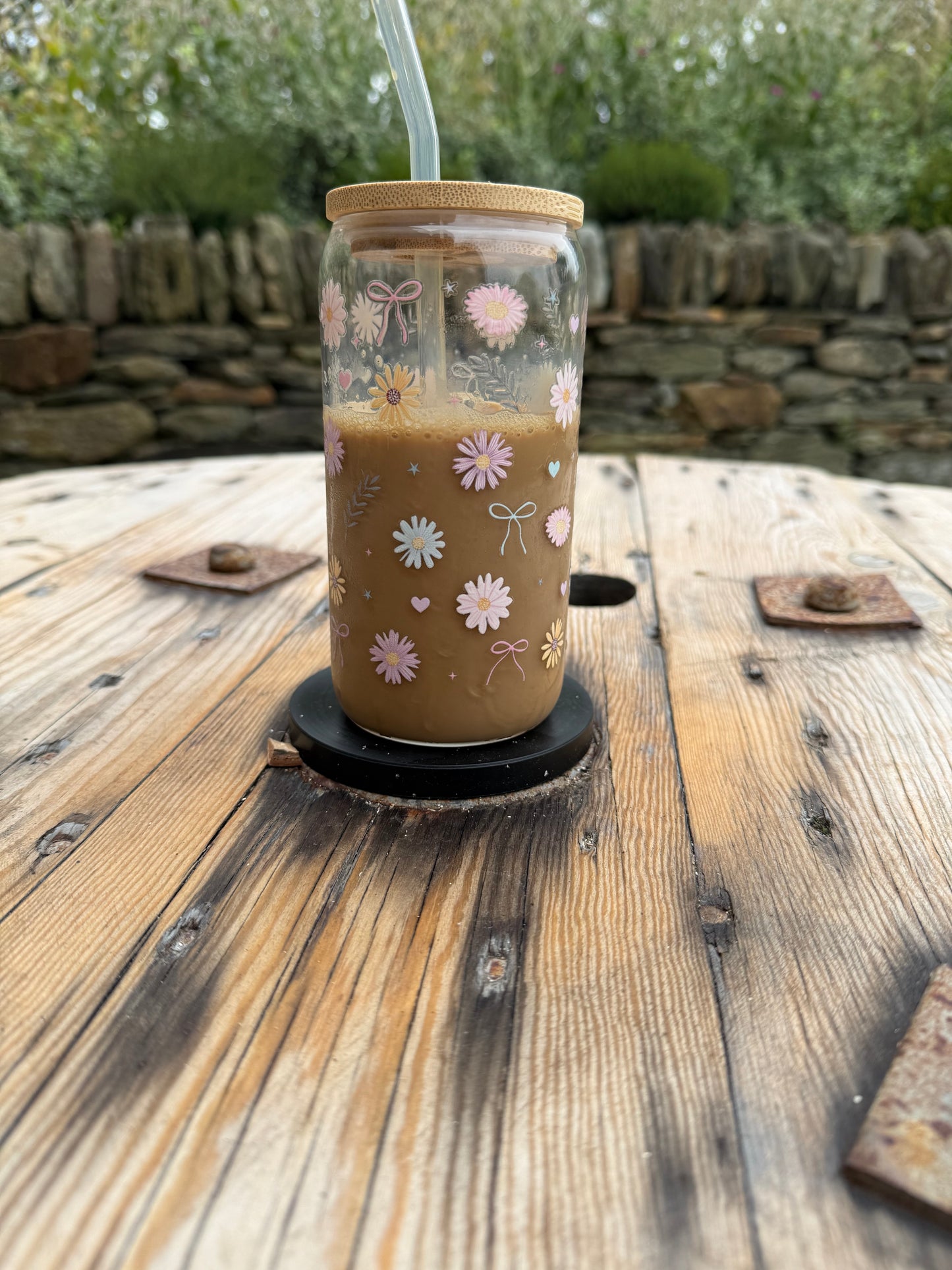 Cute Floral Glass or Plastic Tumbler with Lid and Straw | UV DTF Cup | Aesthetic Iced Coffee Cup | Reusable Cold Drink Cup | Gift for Her
