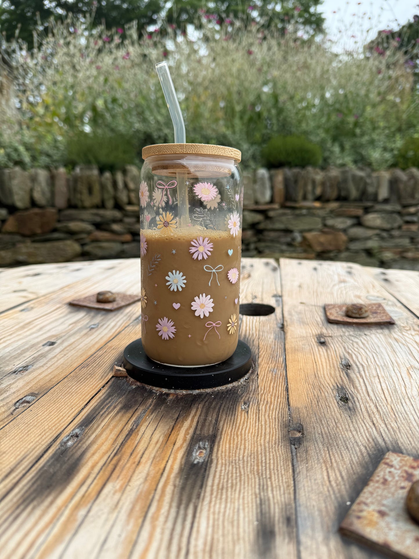 Cute Floral Glass or Plastic Tumbler with Lid and Straw | UV DTF Cup | Aesthetic Iced Coffee Cup | Reusable Cold Drink Cup | Gift for Her