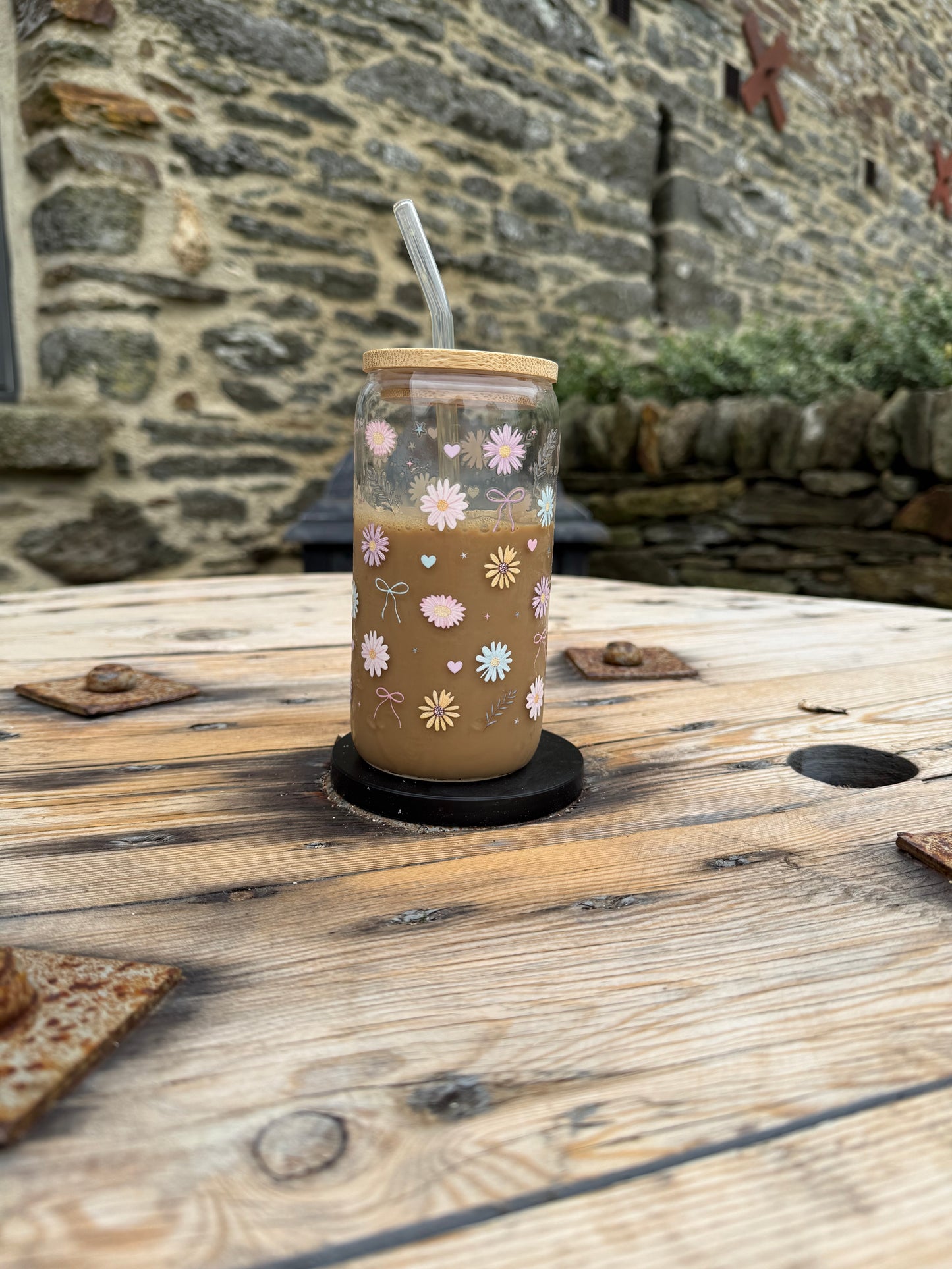 Cute Floral Glass or Plastic Tumbler with Lid and Straw | UV DTF Cup | Aesthetic Iced Coffee Cup | Reusable Cold Drink Cup | Gift for Her
