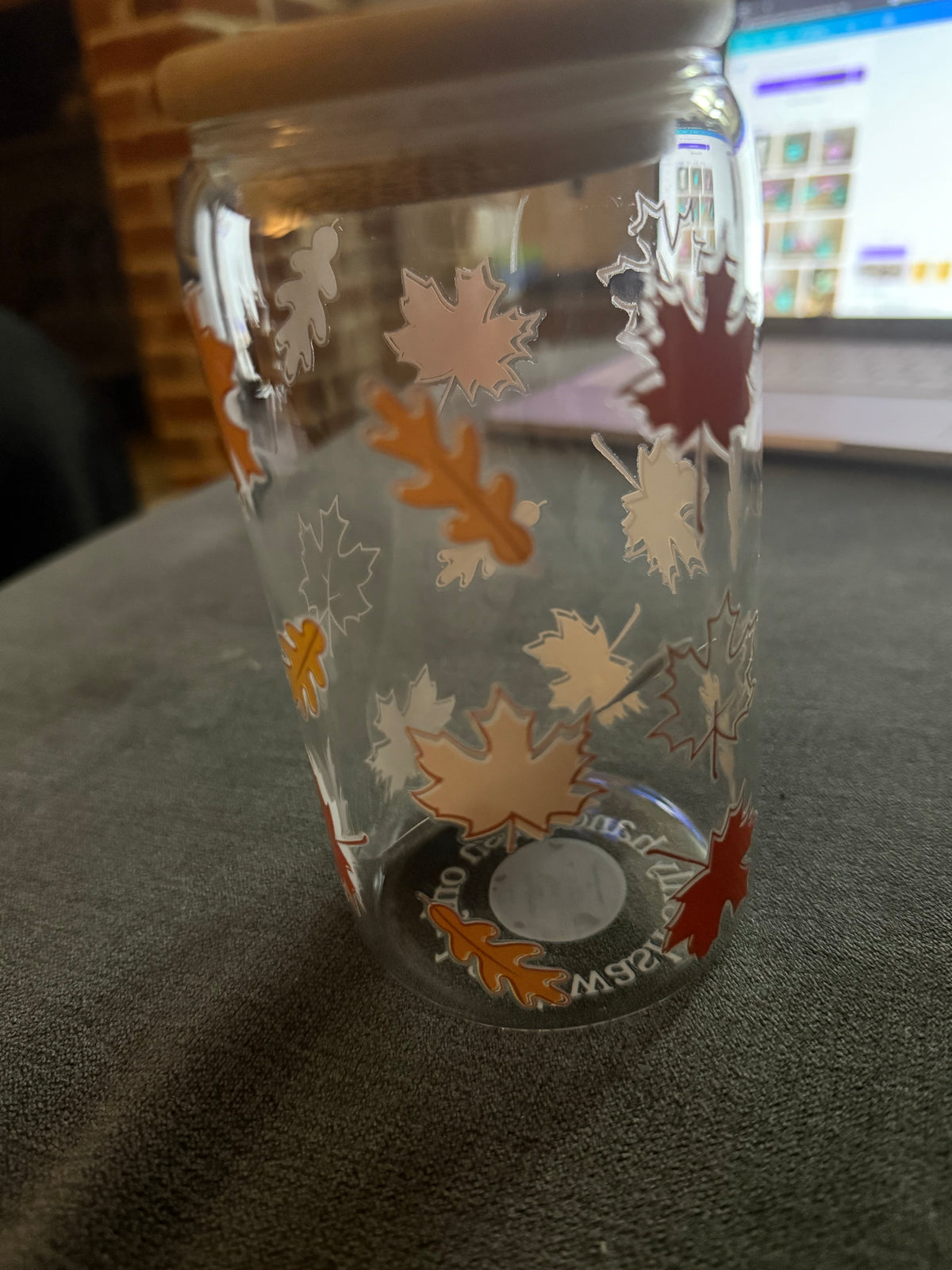 Maple Leaf &amp; Autumn Leaves Glass Cold Cup | Autumn Iced Coffee Tumbler