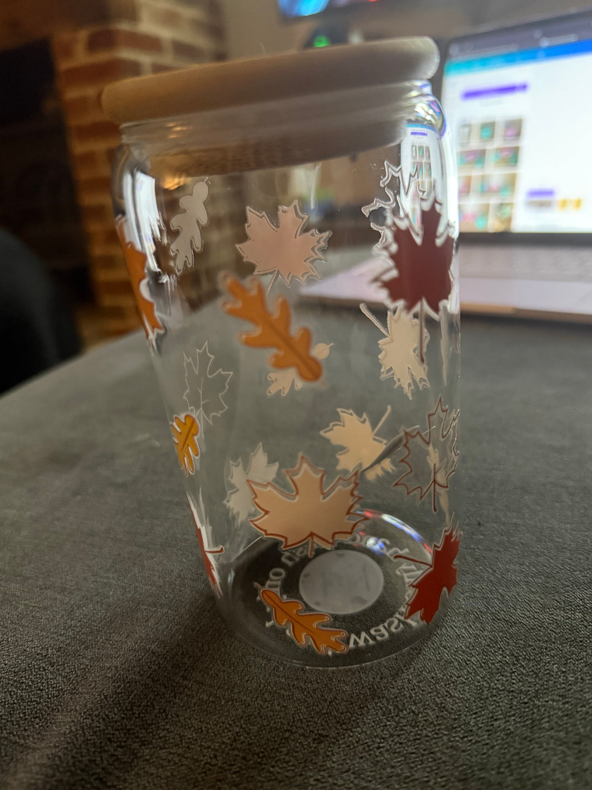 Maple Leaf &amp; Autumn Leaves Glass Cold Cup | Autumn Iced Coffee Tumbler