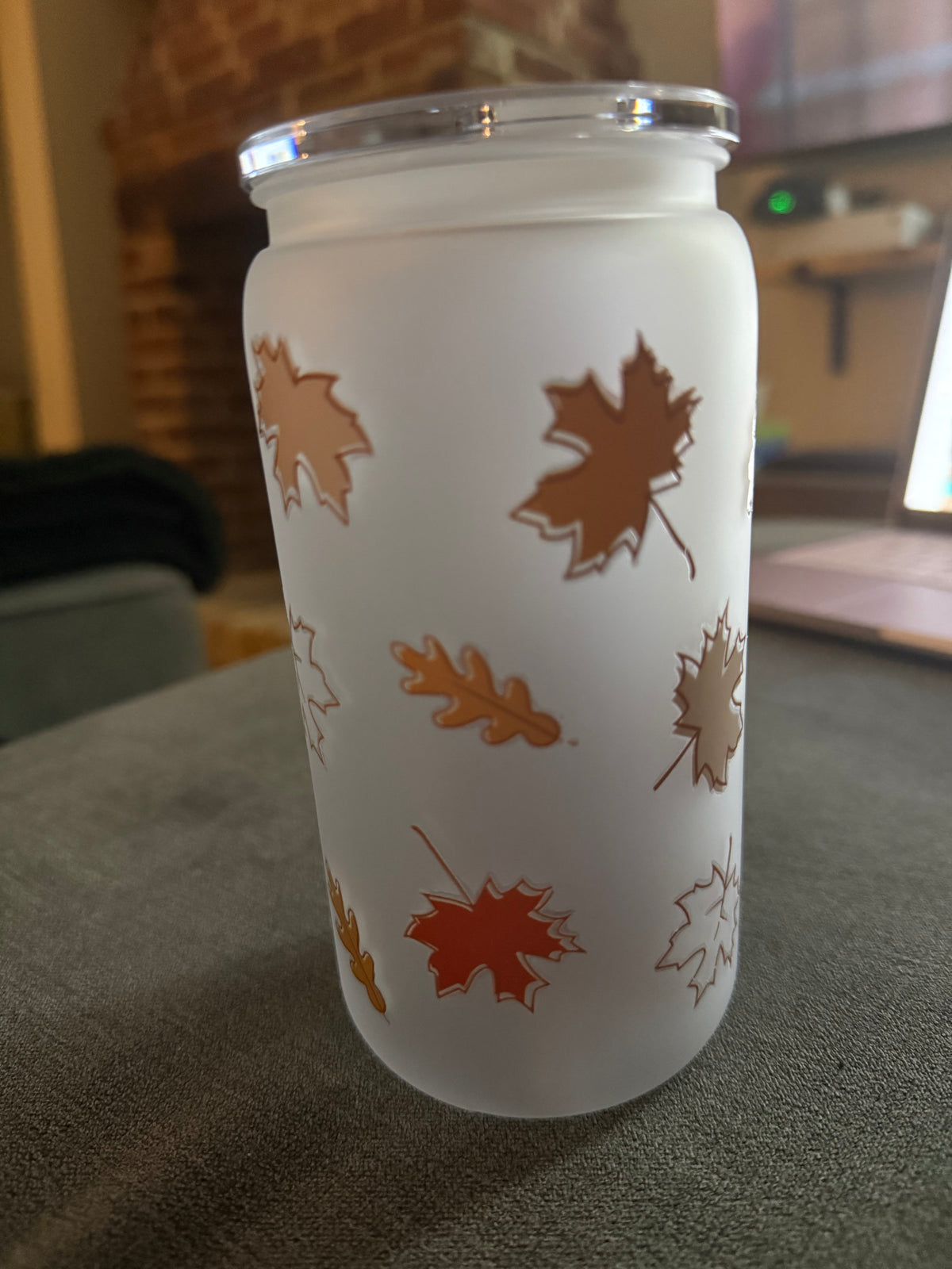 Maple Leaf &amp; Autumn Leaves Glass Cold Cup | Autumn Iced Coffee Tumbler