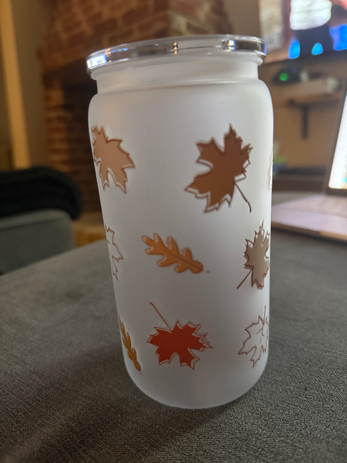 Maple Leaf &amp; Autumn Leaves Glass Cold Cup | Autumn Iced Coffee Tumbler