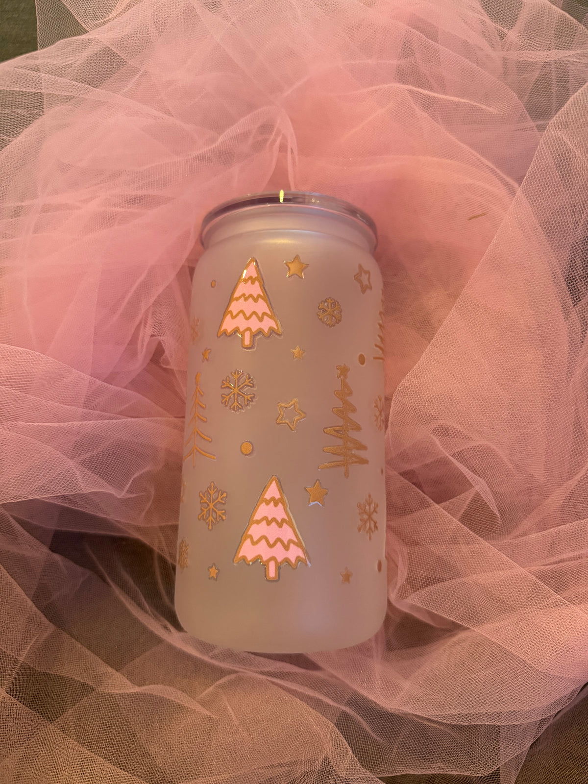 Pink Christmas Tree Cold Cup | Christmas Iced Coffee Cup | Festive Tumbler | Pink Christmas Drink Cup | 16oz Cold Cup | Christmas Gift