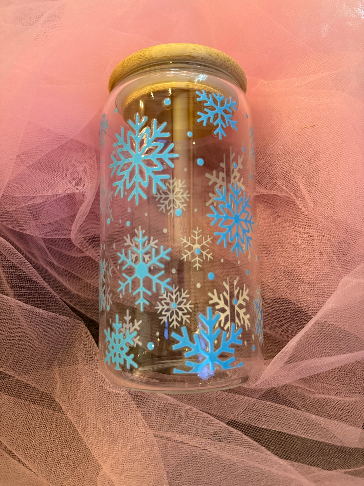 Blue Snowflake Christmas Cold Cup | Winter Iced Coffee Cup | Festive Tumbler | Christmas Drink Cup | 16oz Cold Cup | Christmas Gift