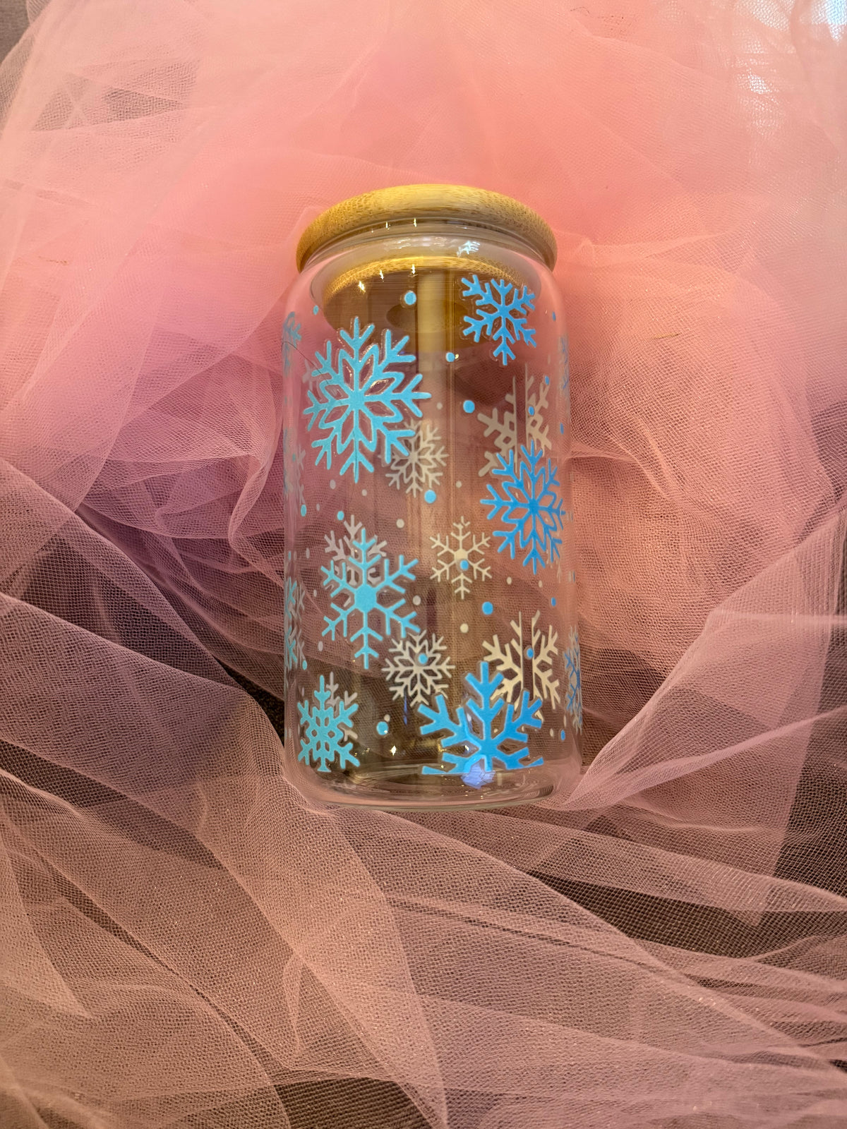 Blue Snowflake Christmas Cold Cup | Winter Iced Coffee Cup | Festive Tumbler | Christmas Drink Cup | 16oz Cold Cup | Christmas Gift