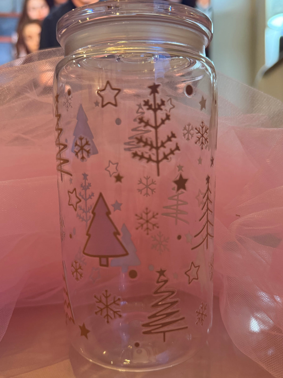 Pink Christmas Tree Cold Cup | Christmas Iced Coffee Cup | Festive Tumbler | Pink Christmas Drink Cup | 16oz Cold Cup | Christmas Gift
