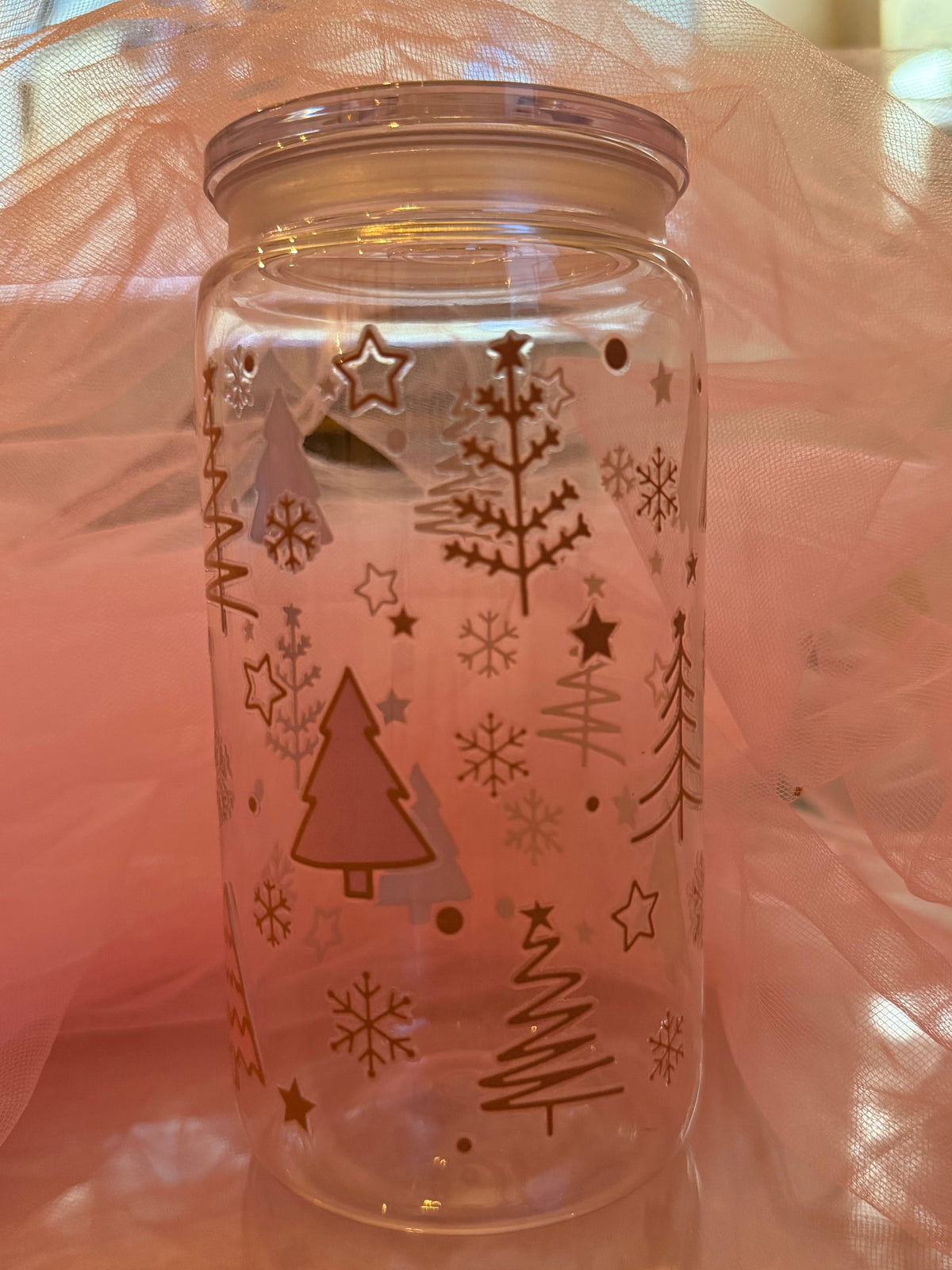 Pink Christmas Tree Cold Cup | Christmas Iced Coffee Cup | Festive Tumbler | Pink Christmas Drink Cup | 16oz Cold Cup | Christmas Gift