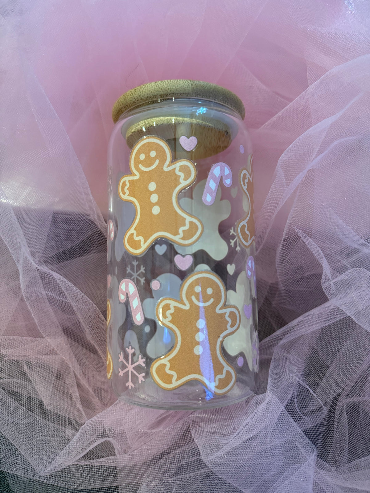 Gingerbread Man Pink Christmas Cold Cup | Pink Festive Iced Coffee Cup | Christmas Tumbler | Gingerbread Cup | 16oz Cold Cup