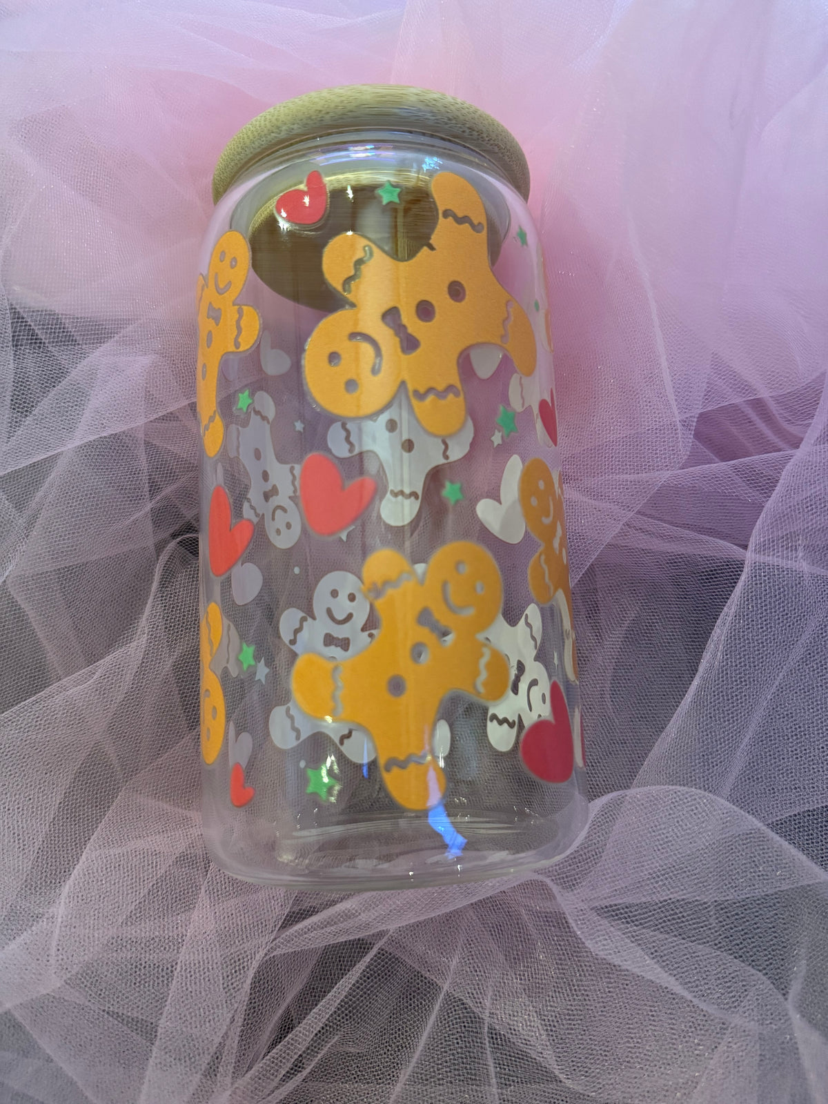 Gingerbread Man Christmas Cold Cup | Red Heart Festive Iced Coffee Cup | Christmas Tumbler | Gingerbread Cup | 16oz Cold Cup | Christmas Gift