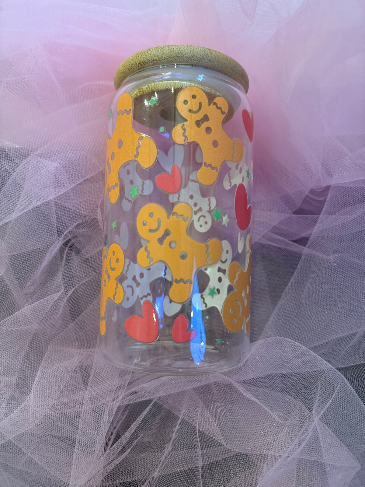 Gingerbread Man Christmas Cold Cup | Red Heart Festive Iced Coffee Cup | Christmas Tumbler | Gingerbread Cup | 16oz Cold Cup | Christmas Gift