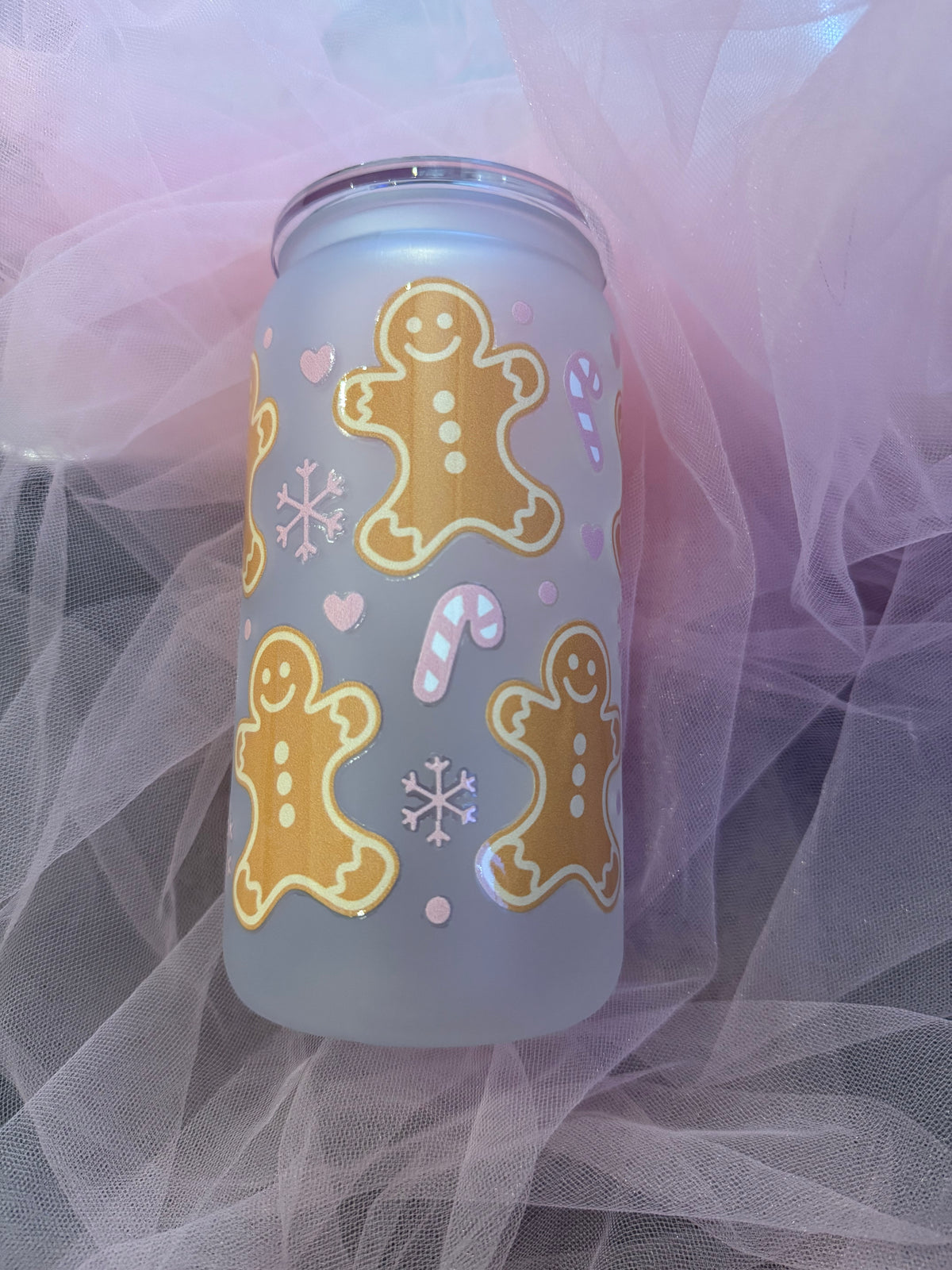Gingerbread Man Pink Christmas Cold Cup | Pink Festive Iced Coffee Cup | Christmas Tumbler | Gingerbread Cup | 16oz Cold Cup