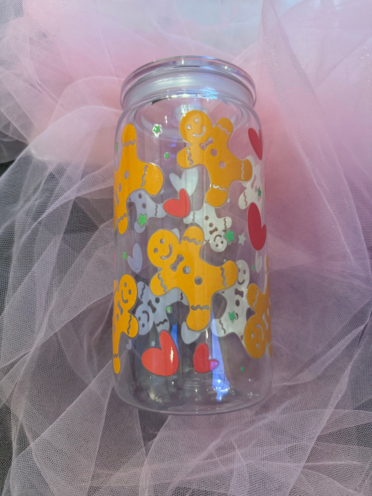Gingerbread Man Christmas Cold Cup | Red Heart Festive Iced Coffee Cup | Christmas Tumbler | Gingerbread Cup | 16oz Cold Cup | Christmas Gift
