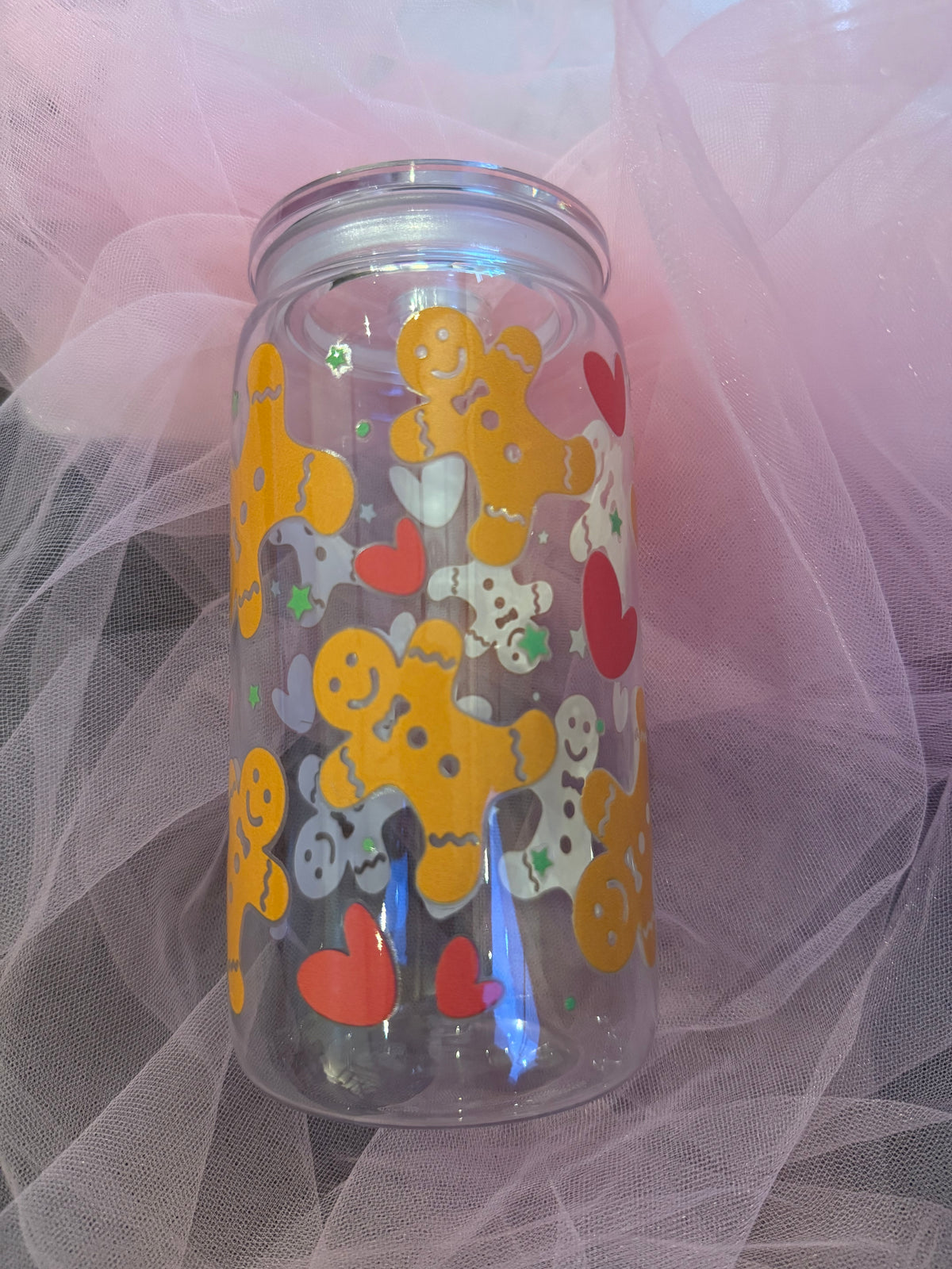 Gingerbread Man Christmas Cold Cup | Red Heart Festive Iced Coffee Cup | Christmas Tumbler | Gingerbread Cup | 16oz Cold Cup | Christmas Gift