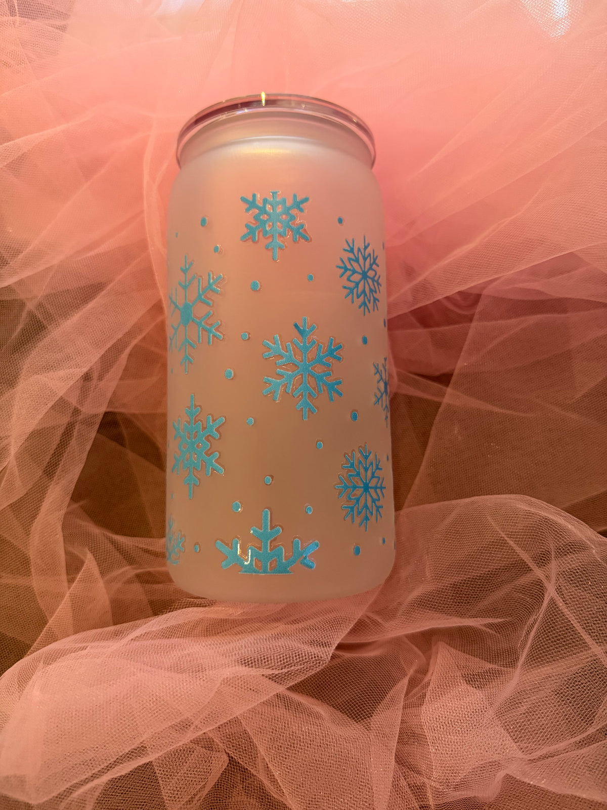 Blue Snowflake Christmas Cold Cup | Winter Iced Coffee Cup | Festive Tumbler | Christmas Drink Cup | 16oz Cold Cup | Christmas Gift