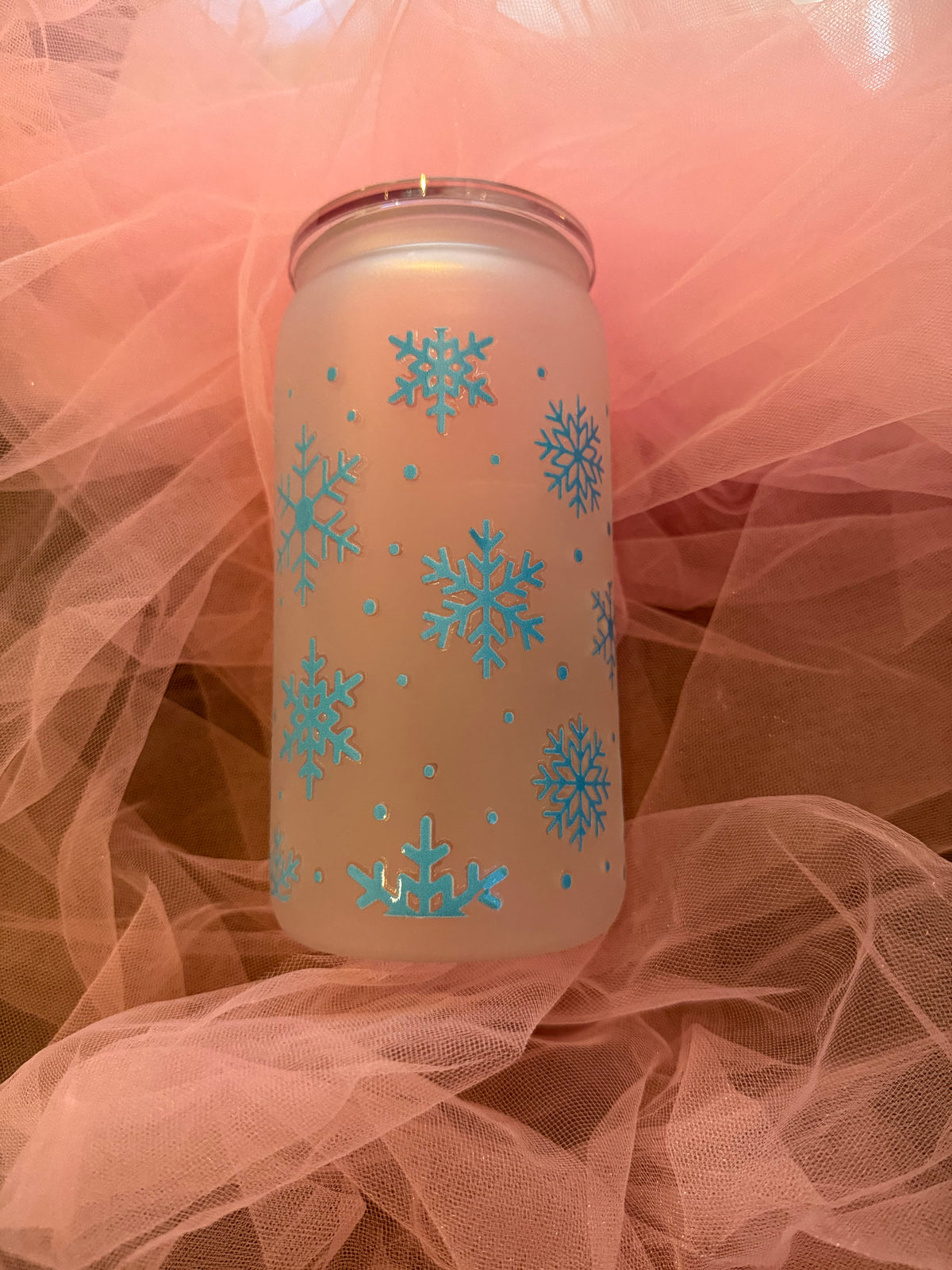 Blue Snowflake Christmas Cold Cup | Winter Iced Coffee Cup | Festive Tumbler | Christmas Drink Cup | 16oz Cold Cup | Christmas Gift