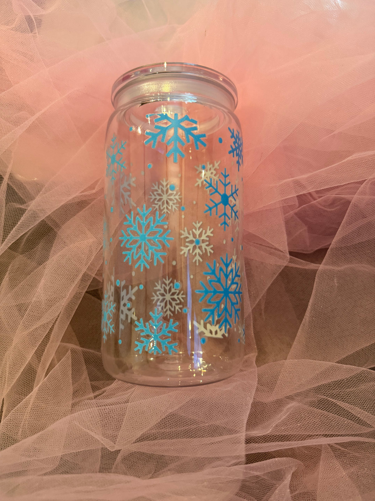 Blue Snowflake Christmas Cold Cup | Winter Iced Coffee Cup | Festive Tumbler | Christmas Drink Cup | 16oz Cold Cup | Christmas Gift