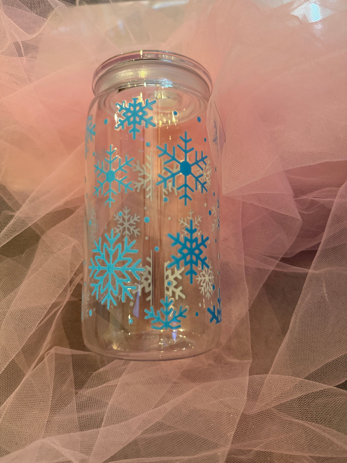 Blue Snowflake Christmas Cold Cup | Winter Iced Coffee Cup | Festive Tumbler | Christmas Drink Cup | 16oz Cold Cup | Christmas Gift