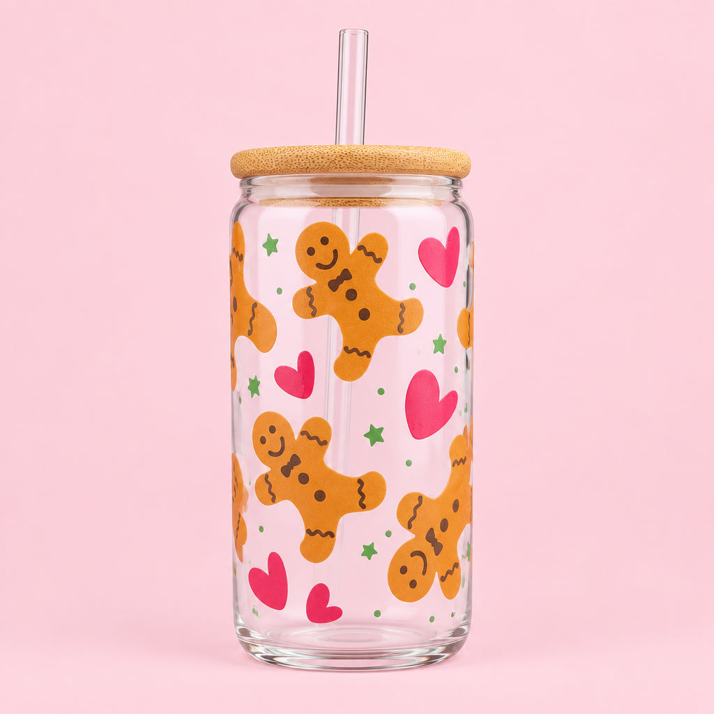 Gingerbread Man Christmas Cold Cup | Red Heart Festive Iced Coffee Cup | Christmas Tumbler | Gingerbread Cup | 16oz Cold Cup | Christmas Gift