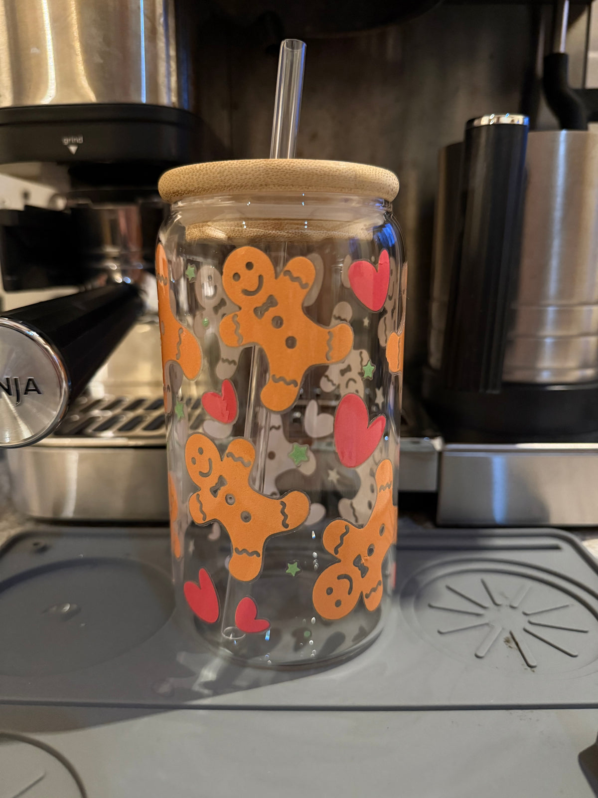 Gingerbread Man Christmas Cold Cup | Red Heart Festive Iced Coffee Cup | Christmas Tumbler | Gingerbread Cup | 16oz Cold Cup | Christmas Gift