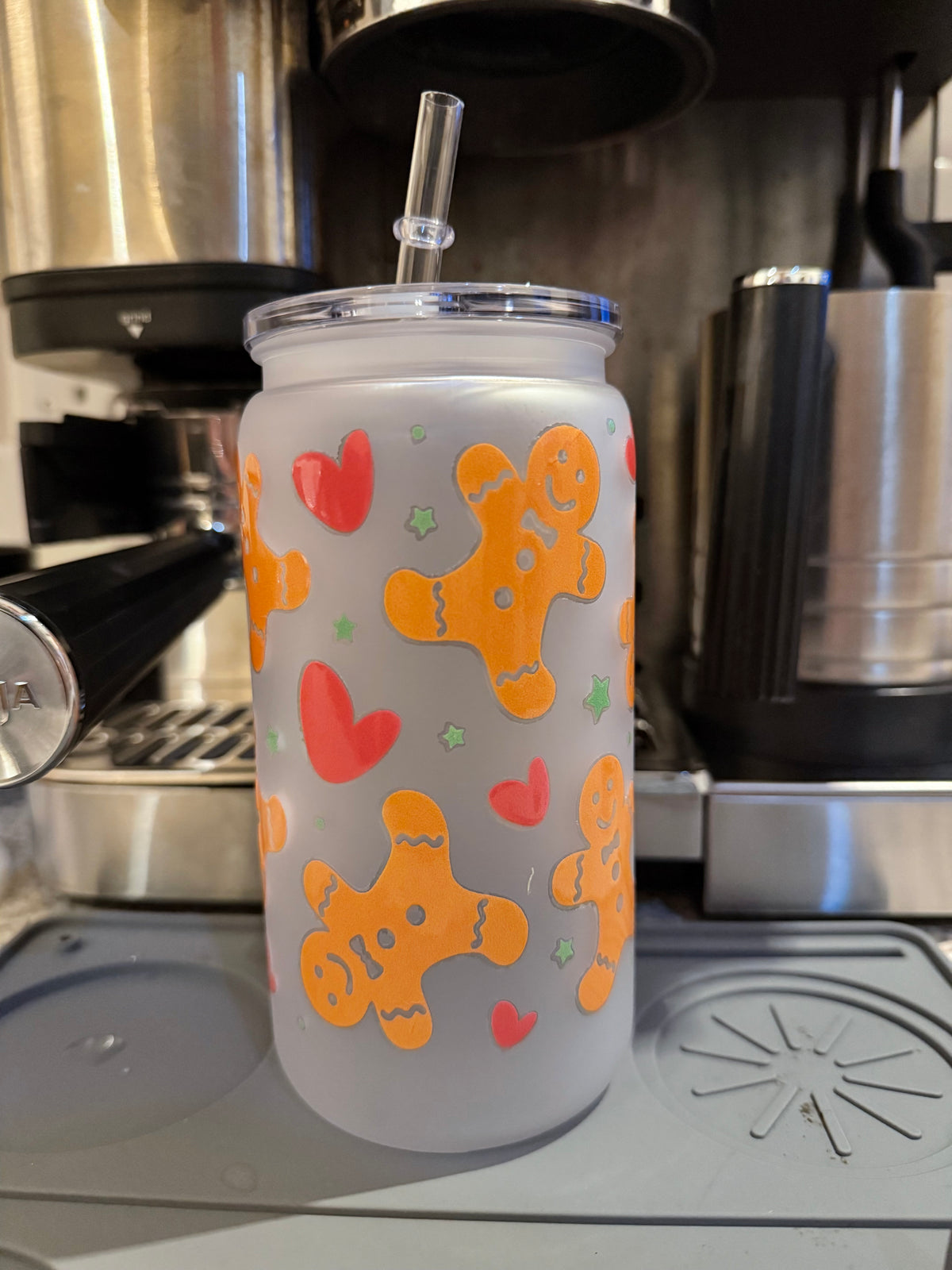 Gingerbread Man Christmas Cold Cup | Red Heart Festive Iced Coffee Cup | Christmas Tumbler | Gingerbread Cup | 16oz Cold Cup | Christmas Gift