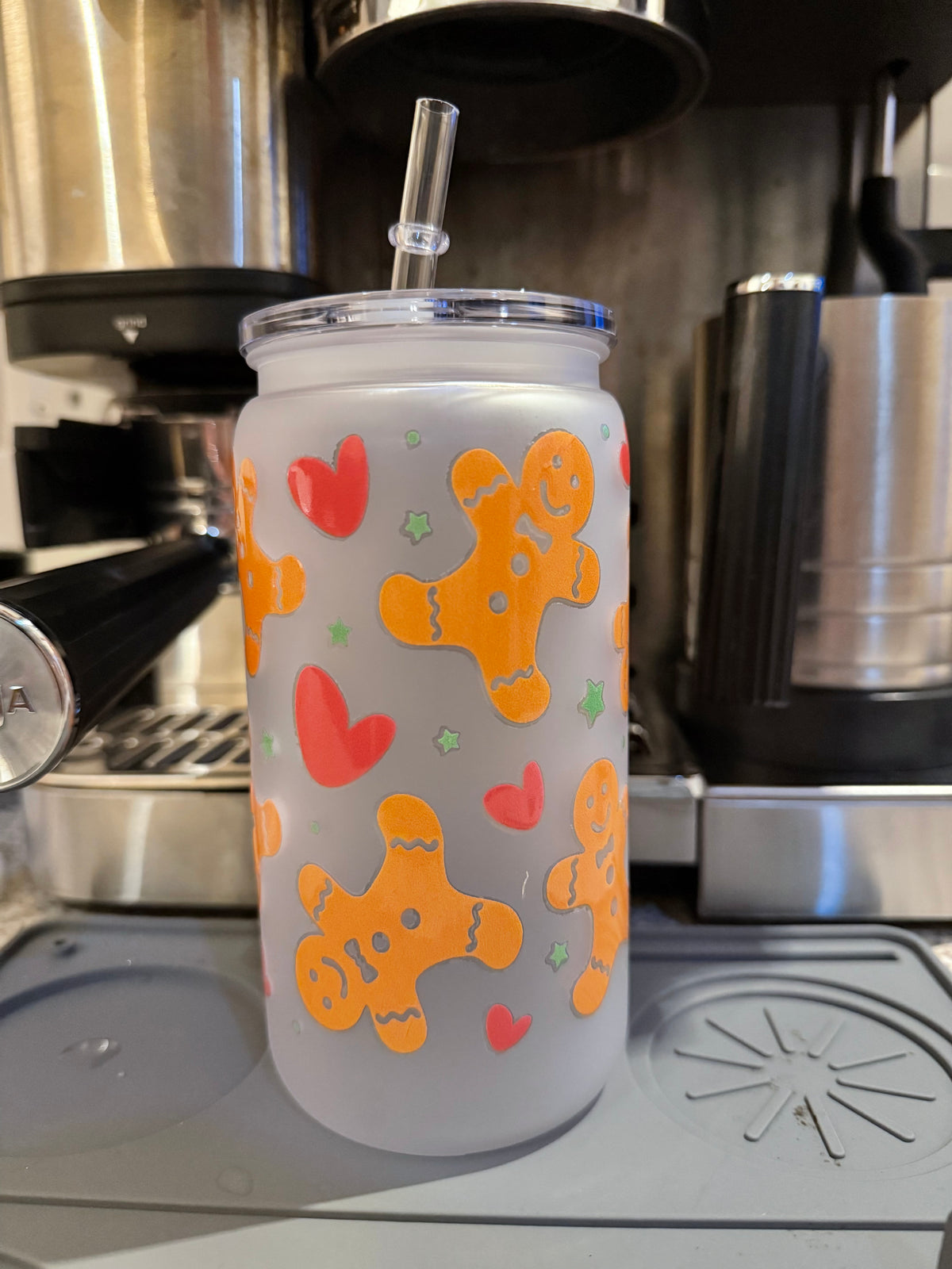 Gingerbread Man Christmas Cold Cup | Red Heart Festive Iced Coffee Cup | Christmas Tumbler | Gingerbread Cup | 16oz Cold Cup | Christmas Gift