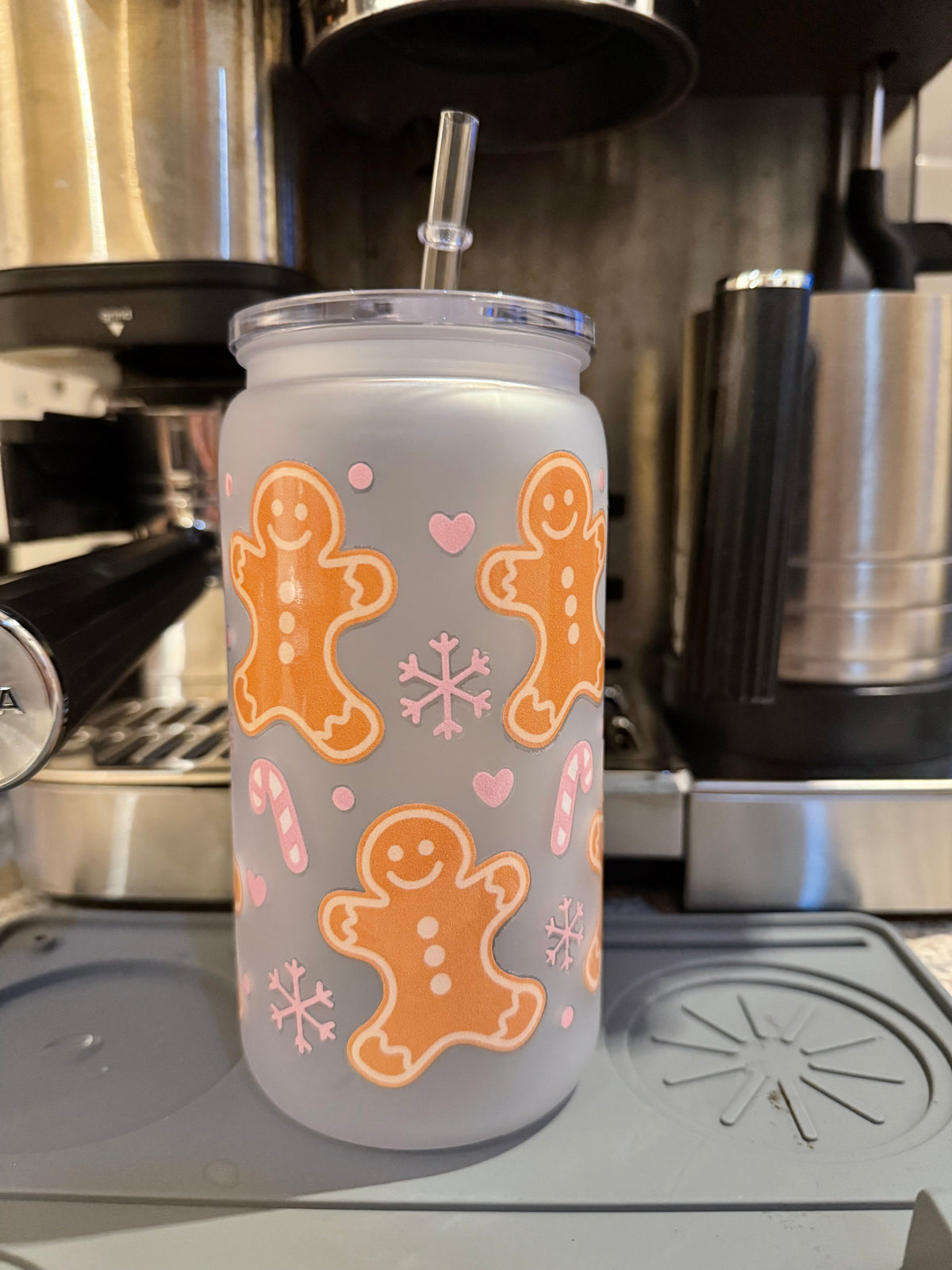 Gingerbread Man Pink Christmas Cold Cup | Pink Festive Iced Coffee Cup | Christmas Tumbler | Gingerbread Cup | 16oz Cold Cup