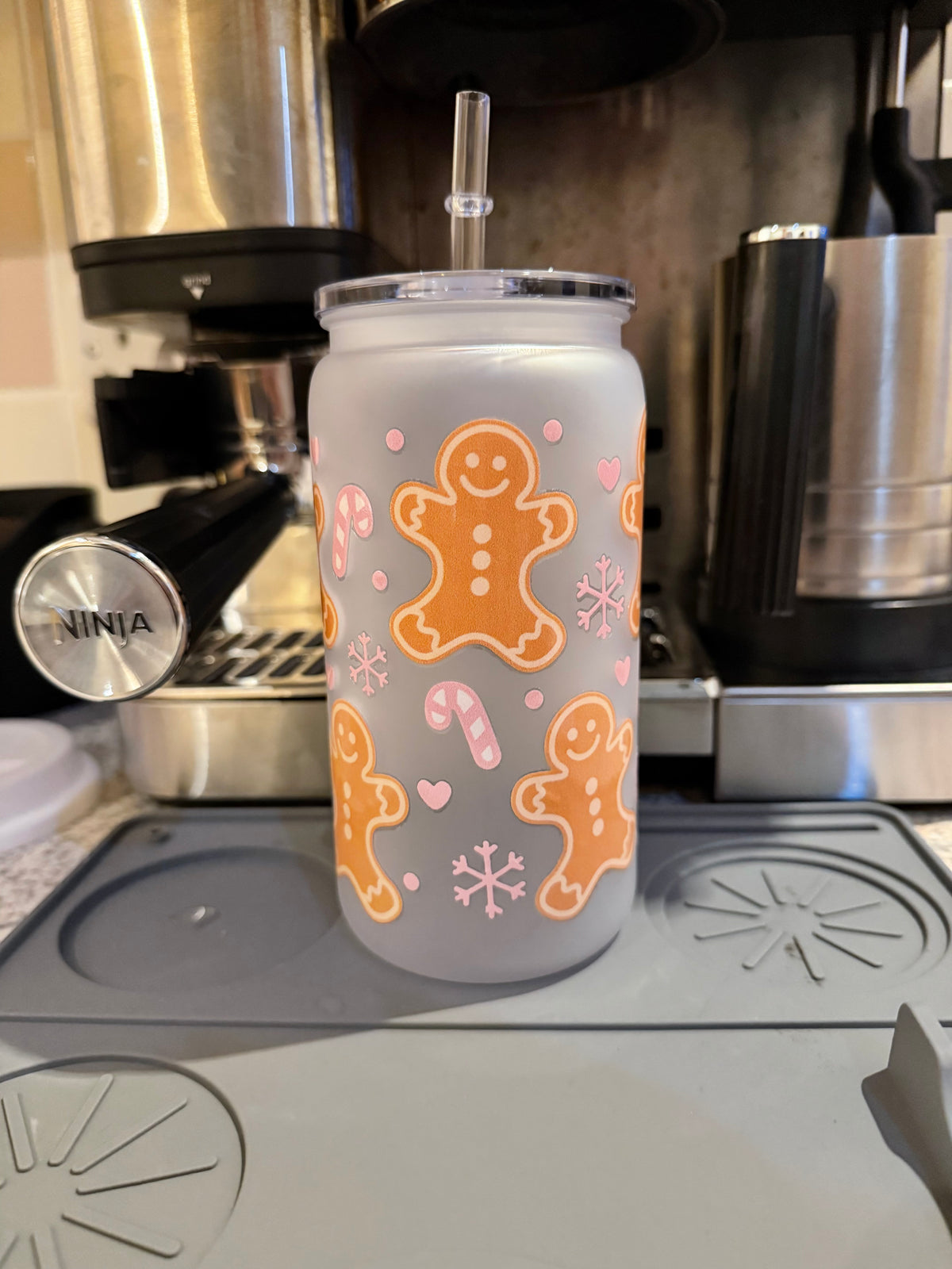 Gingerbread Man Pink Christmas Cold Cup | Pink Festive Iced Coffee Cup | Christmas Tumbler | Gingerbread Cup | 16oz Cold Cup