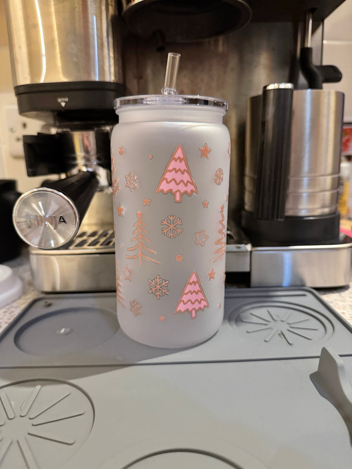 Pink Christmas Tree Cold Cup | Christmas Iced Coffee Cup | Festive Tumbler | Pink Christmas Drink Cup | 16oz Cold Cup | Christmas Gift