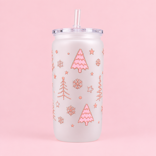 Pink Christmas Tree Cold Cup | Christmas Iced Coffee Cup | Festive Tumbler | Pink Christmas Drink Cup | 16oz Cold Cup | Christmas Gift