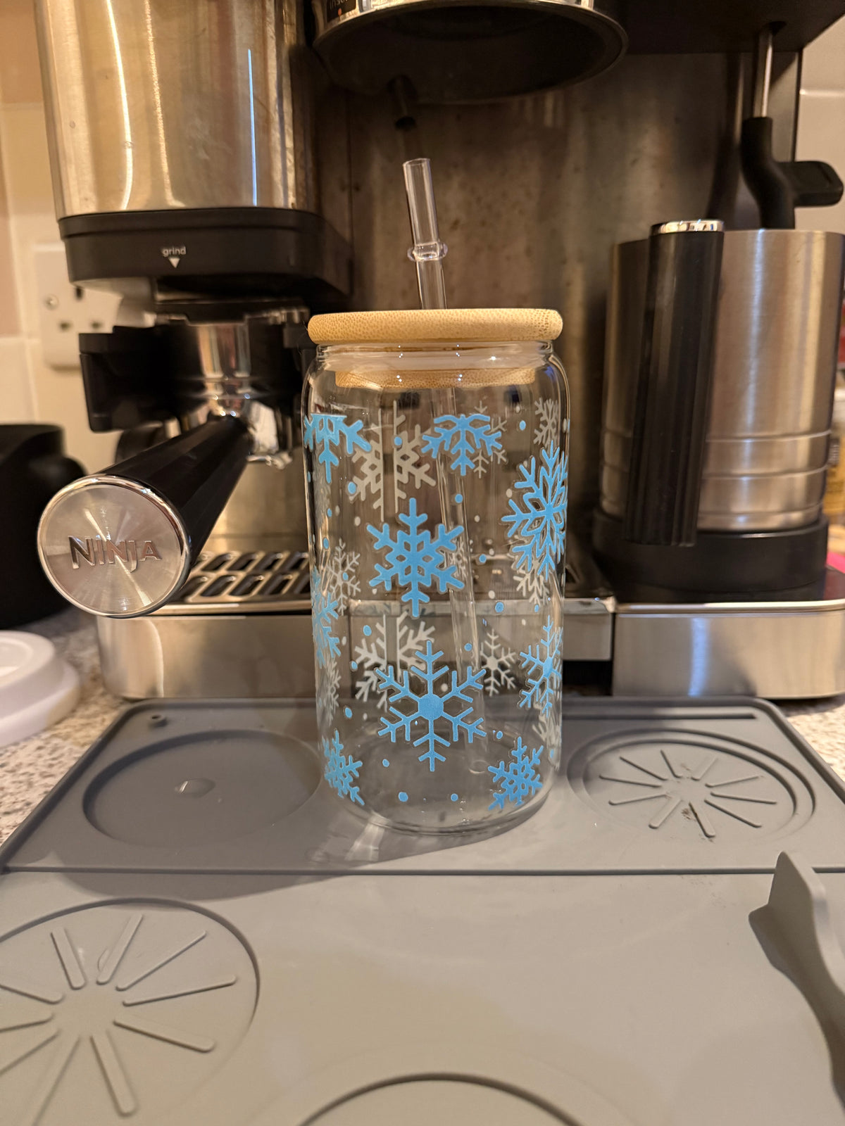 Blue Snowflake Christmas Cold Cup | Winter Iced Coffee Cup | Festive Tumbler | Christmas Drink Cup | 16oz Cold Cup | Christmas Gift