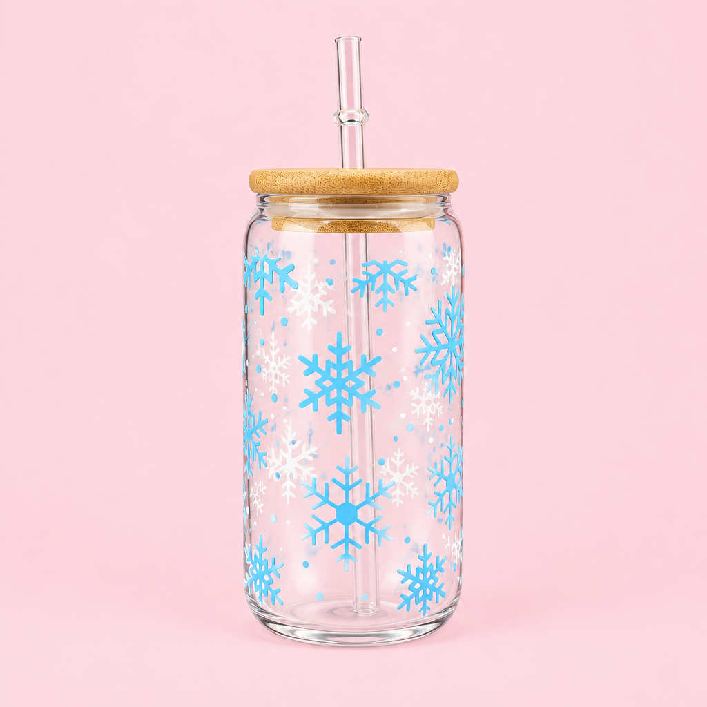 Blue Snowflake Christmas Cold Cup | Winter Iced Coffee Cup | Festive Tumbler | Christmas Drink Cup | 16oz Cold Cup | Christmas Gift