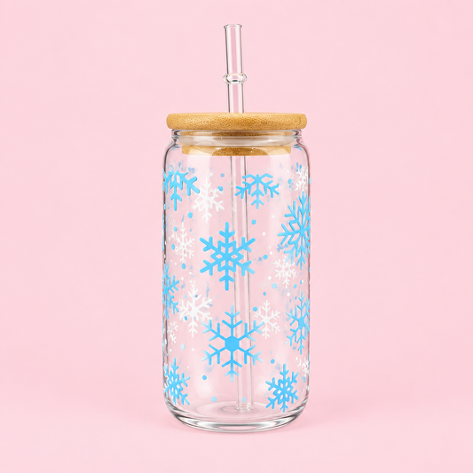 Blue Snowflake Christmas Cold Cup | Winter Iced Coffee Cup | Festive Tumbler | Christmas Drink Cup | 16oz Cold Cup | Christmas Gift