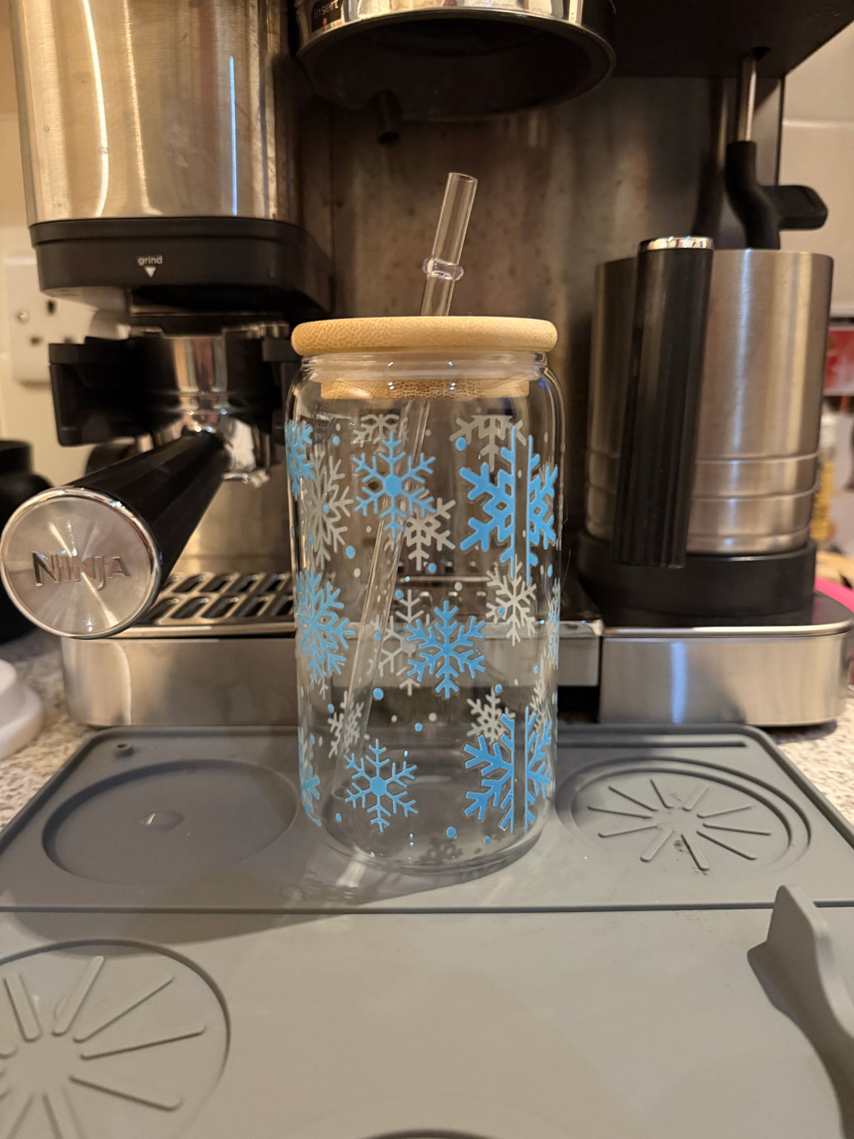 Blue Snowflake Christmas Cold Cup | Winter Iced Coffee Cup | Festive Tumbler | Christmas Drink Cup | 16oz Cold Cup | Christmas Gift